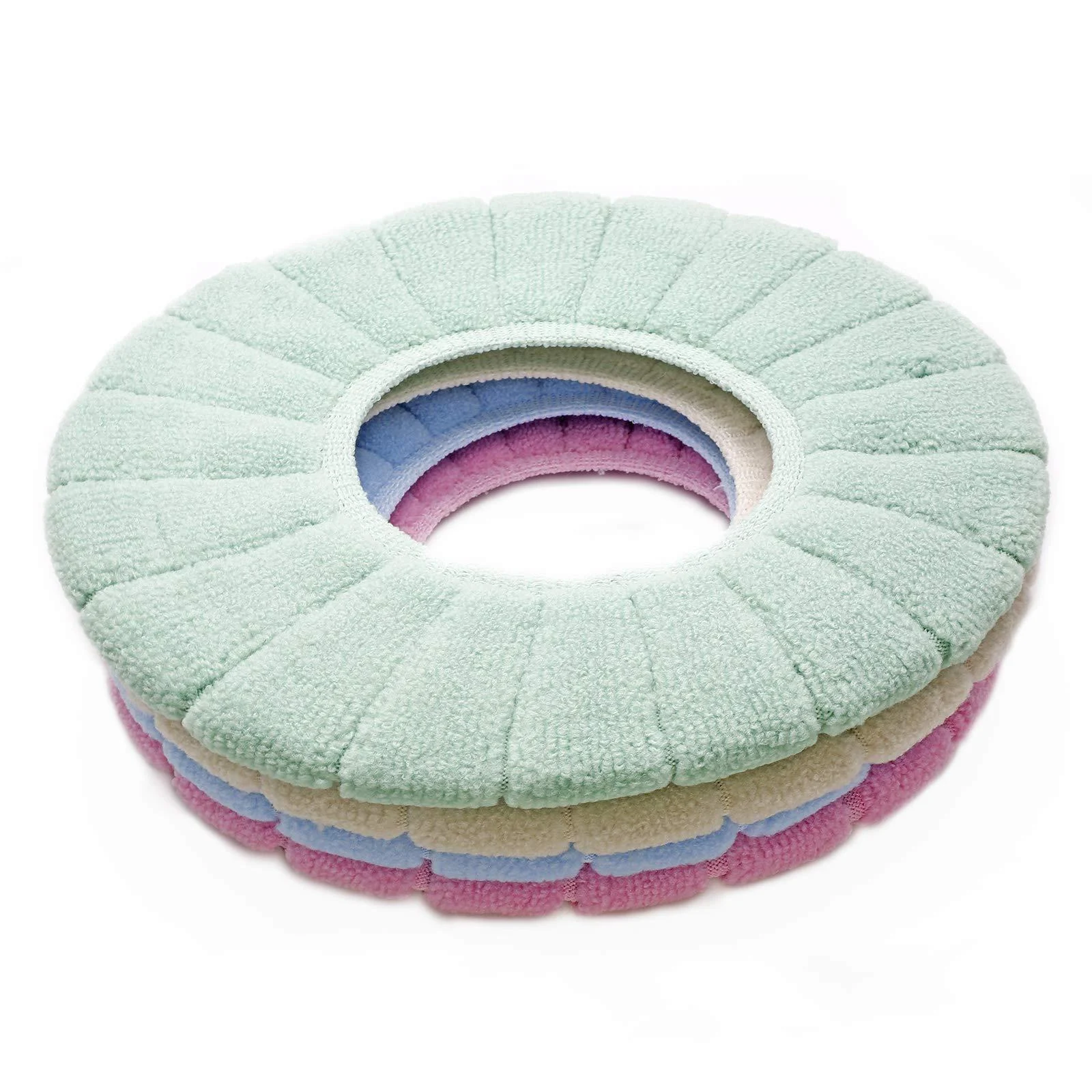 Jiozermi 4pcs Bathroom Soft Toilet Seat Cover Pads, Thicker Warmer Stretchable Washable, Easy Installation & Cleaning (Blue, Pink, Brown, Green) A-Type