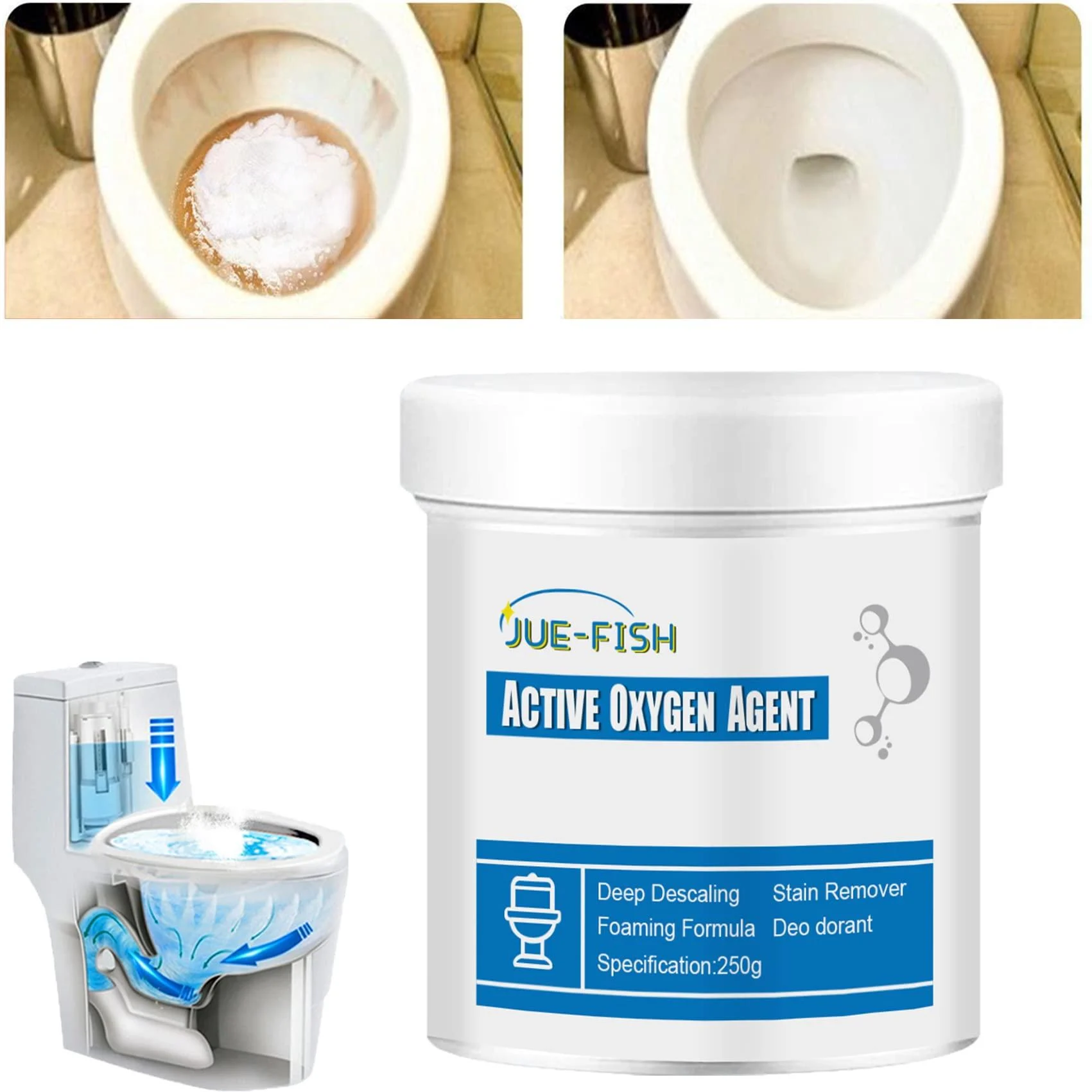 Toilet Active Oxygen Agent - 2022 New Splash Toilet Cleaner Foam Powder As Seen on TV Multifunction Powerful Pipe Dredging Agent Suitable for Cleaning Toilet Drains No Peculiar Smell (250g)