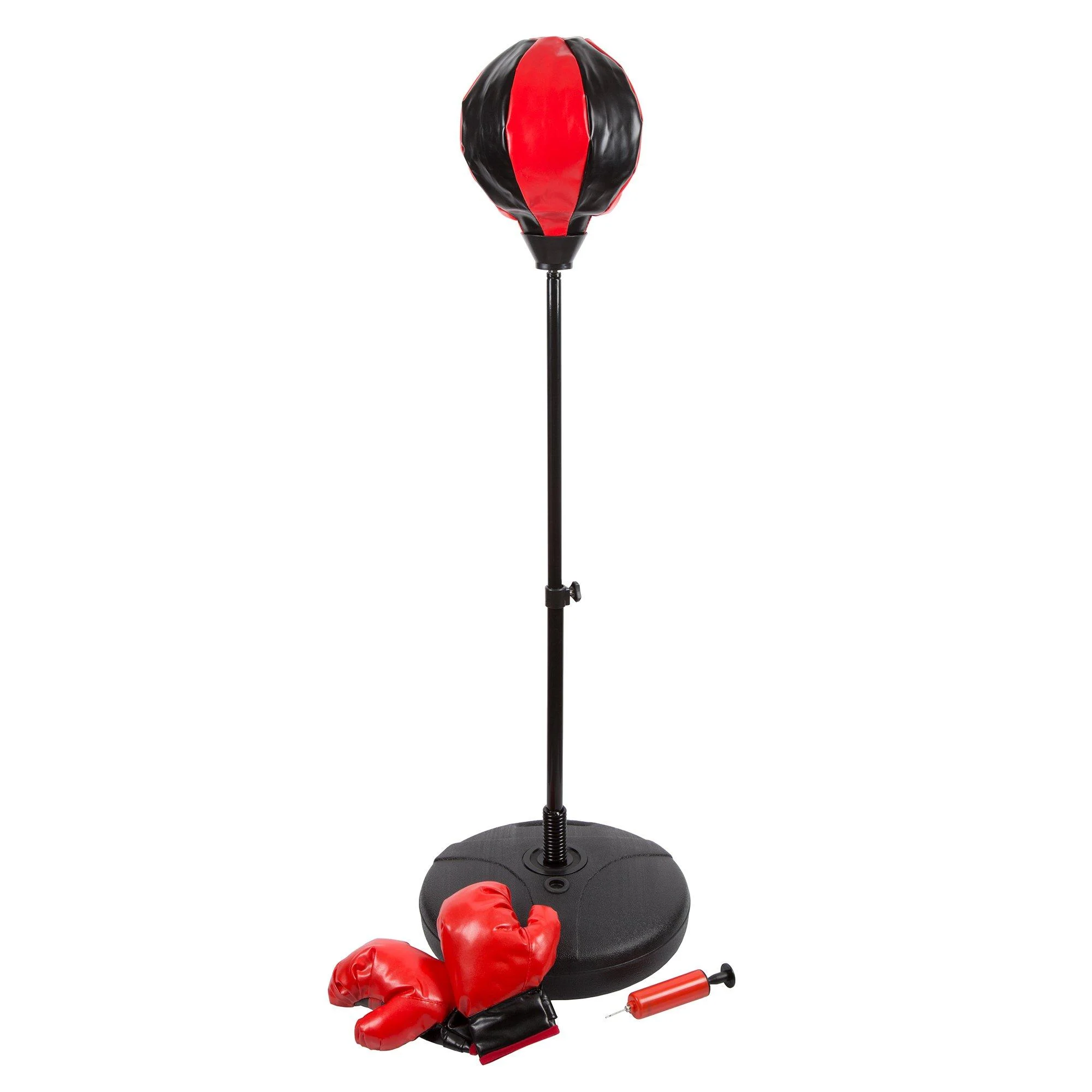 Hey! Play! Kids Punching Bag - Inflatable Adjustable & Freestanding Speed Punching Bag with Boxing Gloves for Toddlers to 7 Years Boys and Girls , Red