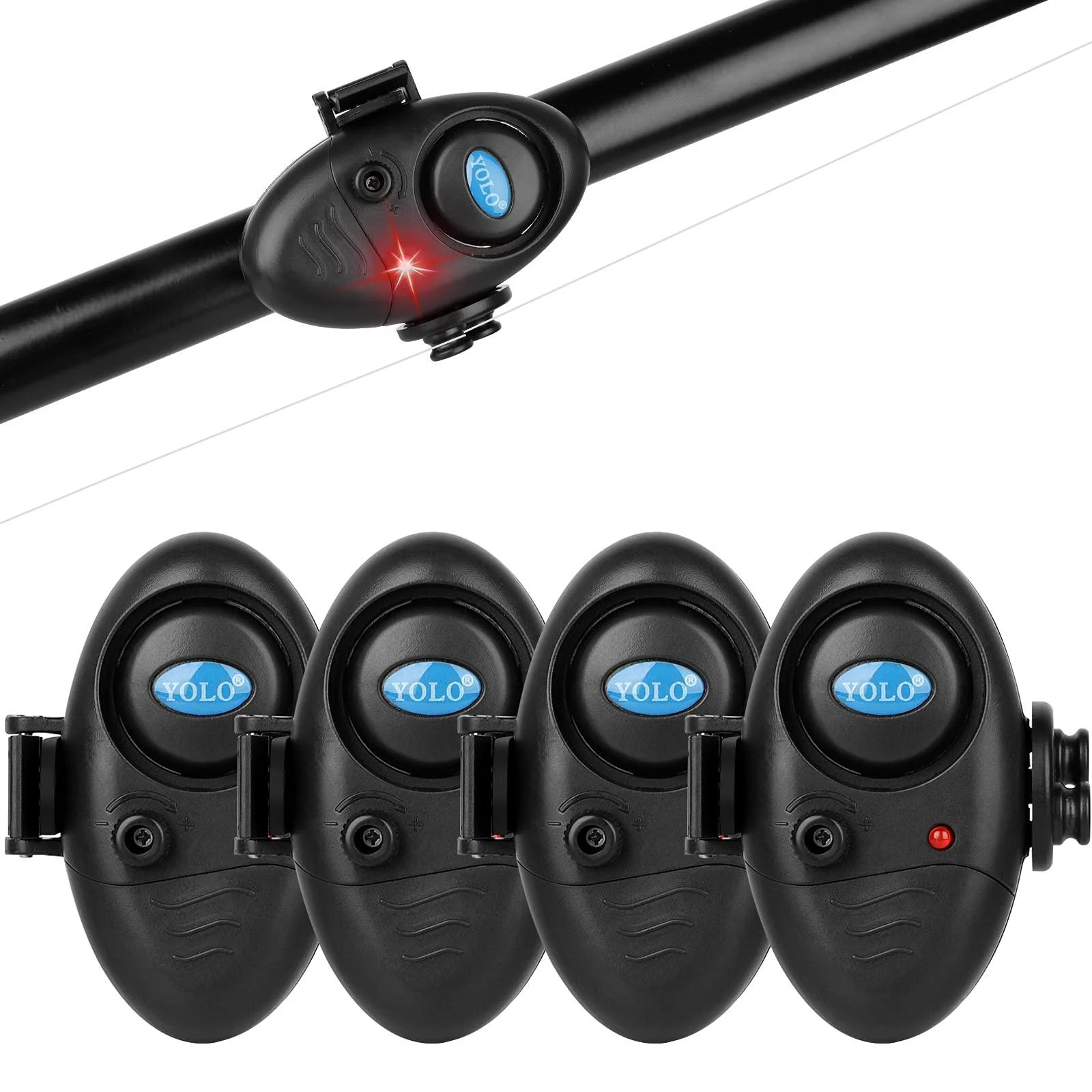 Linkstyle 4PCS Fishing Bite Alarm Indicator, LED Light Fishing Bite Alarms Bell Electronic Adjustable Sound Volume Sensitive Digital Sound Alert on Fishing Rod for Daytime Night Carp Fishing Outdoor