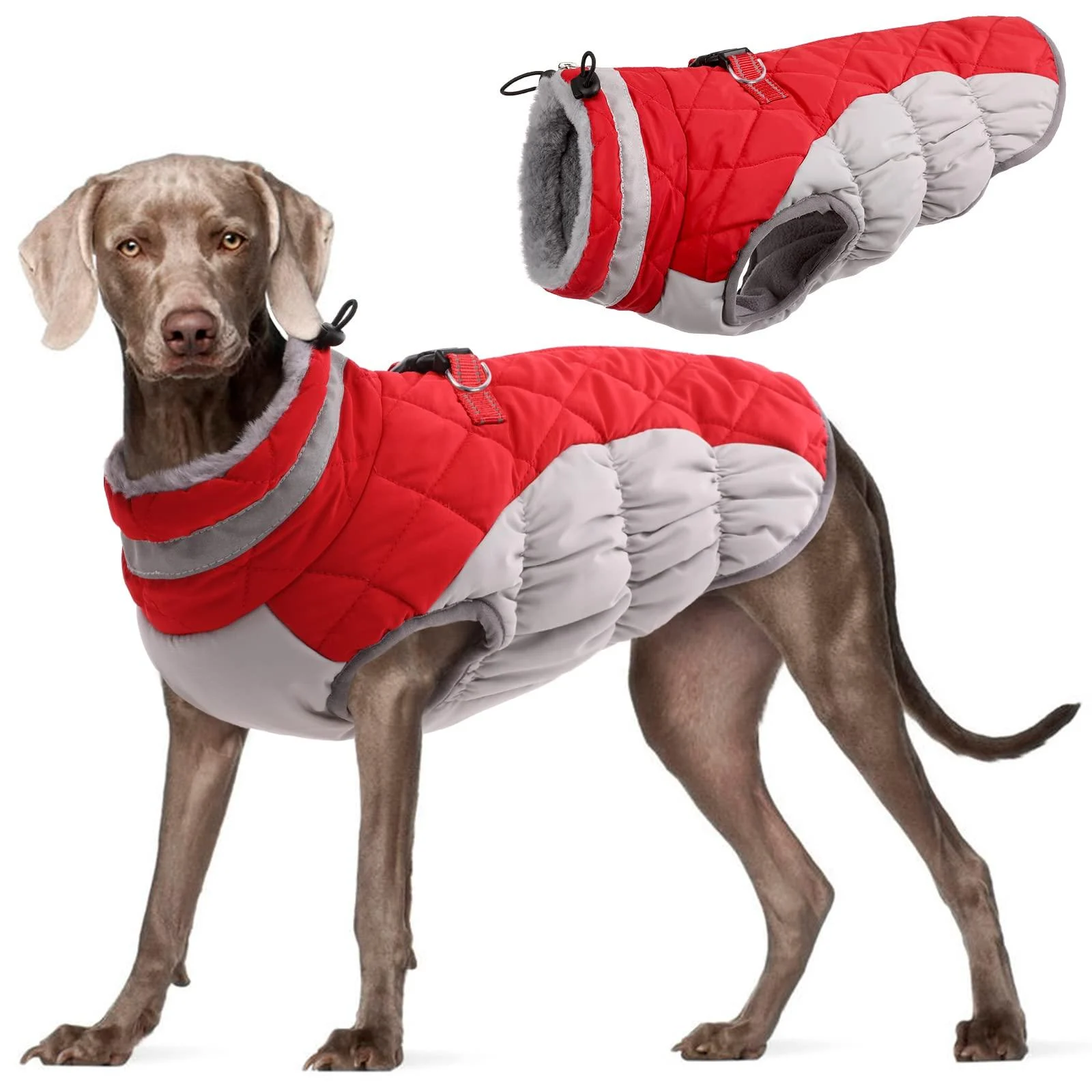Kuoser Waterproof Dog Coat Cold Weather Winter Warm Jacket for Small Medium Large Dogs Cozy Dog Sweater with Fleece Lined Reflective Puppy Winter Vest Pet Clothes L Red