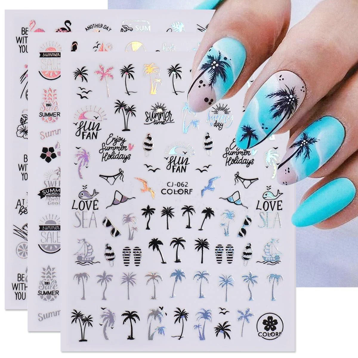 Summer Nail Art Stickers Decals Summer Palm Tree Nail Stickers Fun Summer Stickers for Nails 6PCS Starfish Beach Tropical Coconut Tree Design Manicure Decals Sliders for Summer Nail Art Decorations Style11 - FBABFBUO