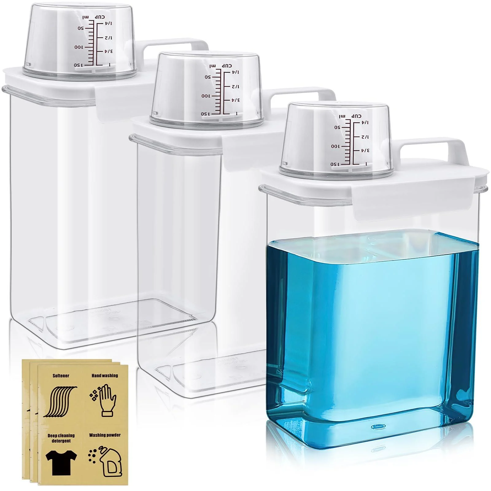 61Oz Liquid Laundry Detergent Dispenser 3 Pack Large Capacity Bleaching Agent Containers with 12 Removable Labels BPA Free Plastic Fabric Softener Holder for Laundry Room Organization and Storage - Anzices