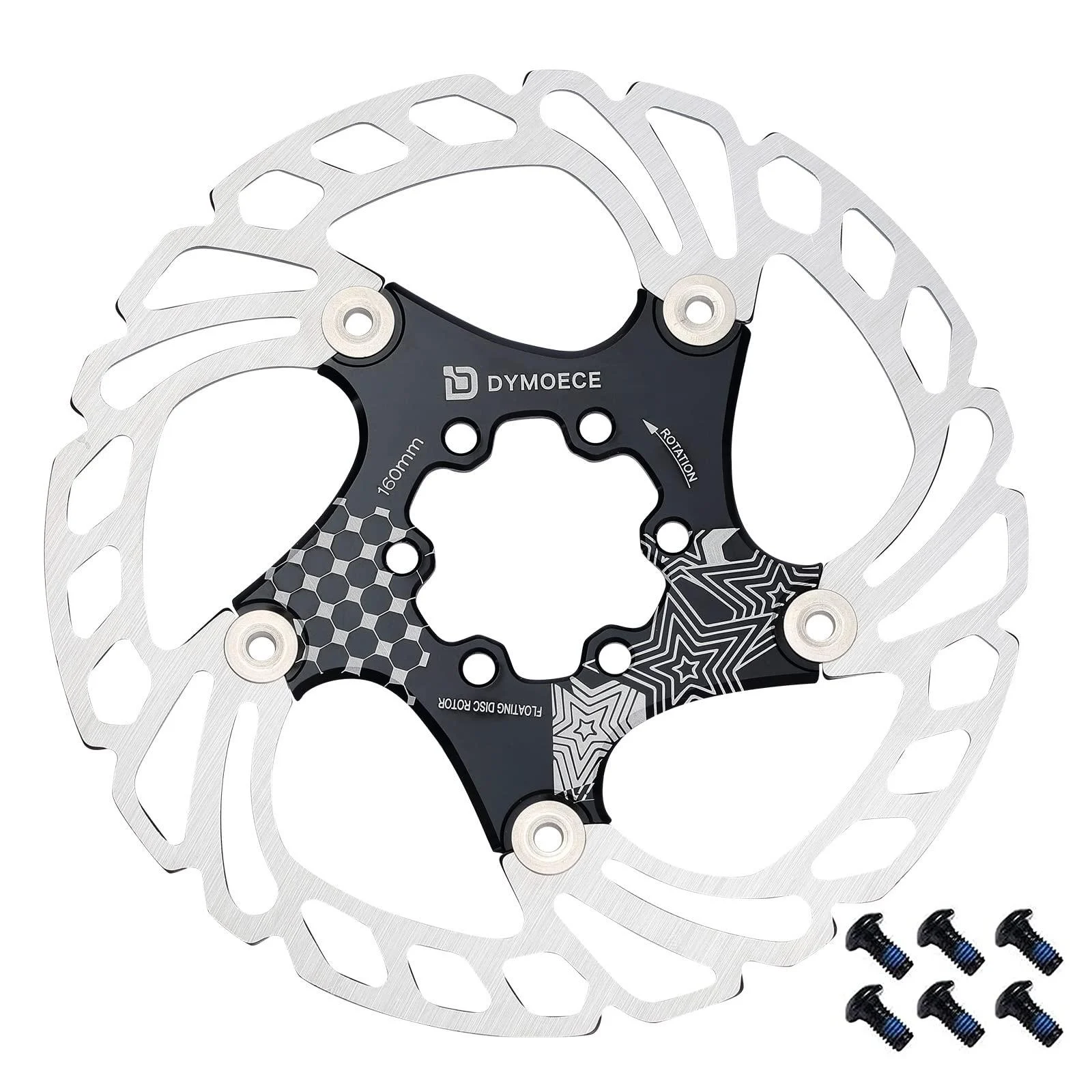 Dymoece Bike Disc Brake Rotor 6-Bolt 140mm 160mm 180mm 203mm for Shimano Tektro Mountain bike MTB Road Racing Bike BMX Black 180mm