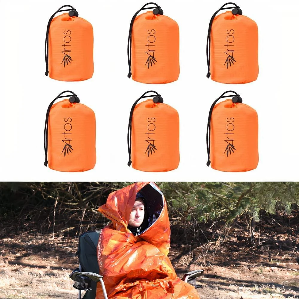 Packs of 4 & 6 Waterproof Emergency Survival Sleeping Bag with Hood | Thermal Blanket | Lightweight, Breathable| for Camping, Hiking and Any Outdoor Activities. Pack of 6 Unhooded - TUIOOE