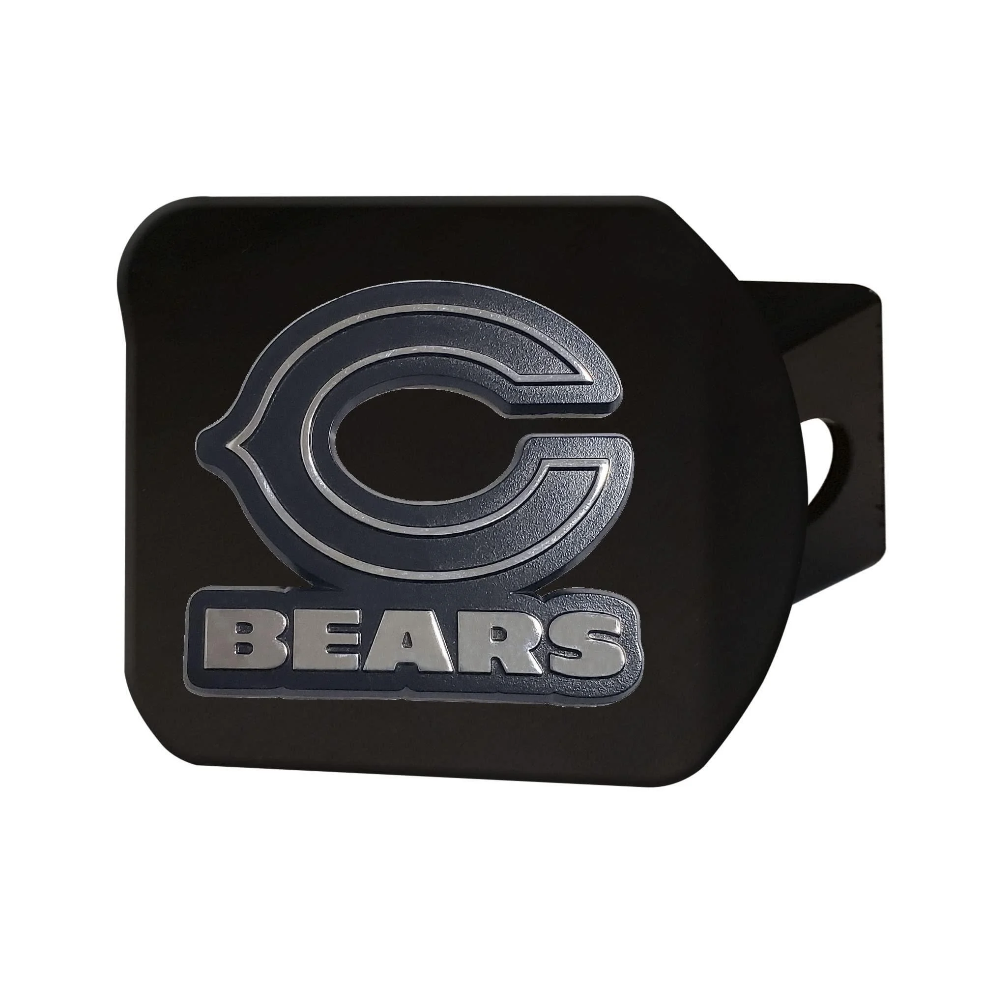 FANMATS 28684 Chicago Bears Black Metal Hitch Cover with Metal Chrome 3D Emblem - C Logo with Wordmark