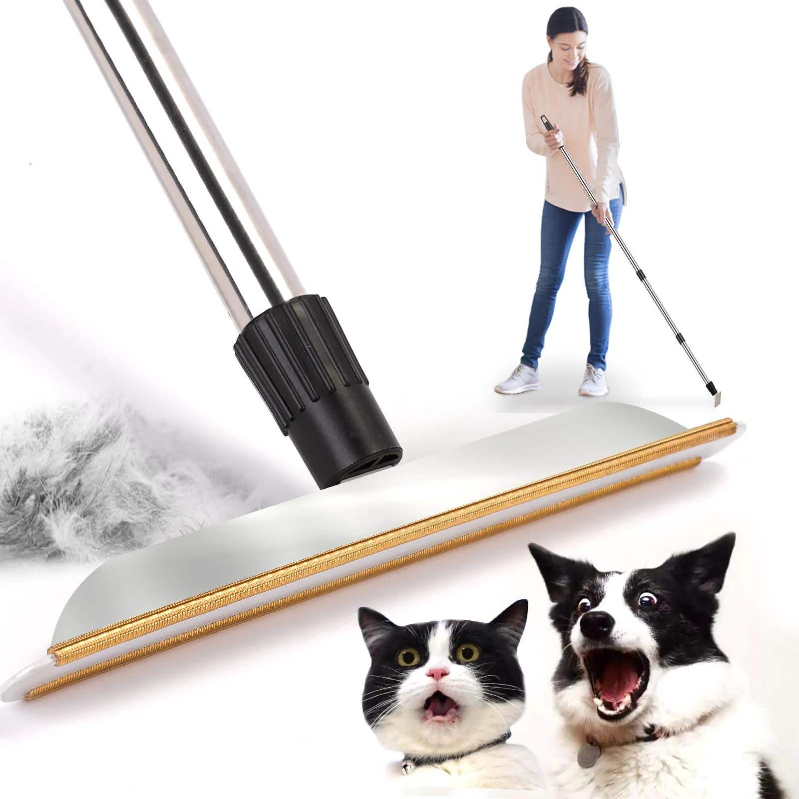 Pet Hair Remover Carpet Rake Lint Remover Dogs Cats Hair Removal Brush Carpet Cleaner with Adjustable Long Handle Lint Scraper for Carpet Furniture Stairs Black - Wdmiya