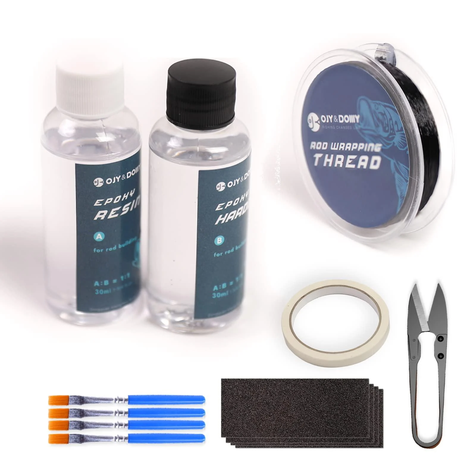 OJY&DOIIIY Fishing Rod Repair Kit, Rod Building Kit and Supplies Including Fishing Rod Epoxy Glue 2 oz,Wrapping Thread and Clipper,Masking Tape - OJYDOIIIY