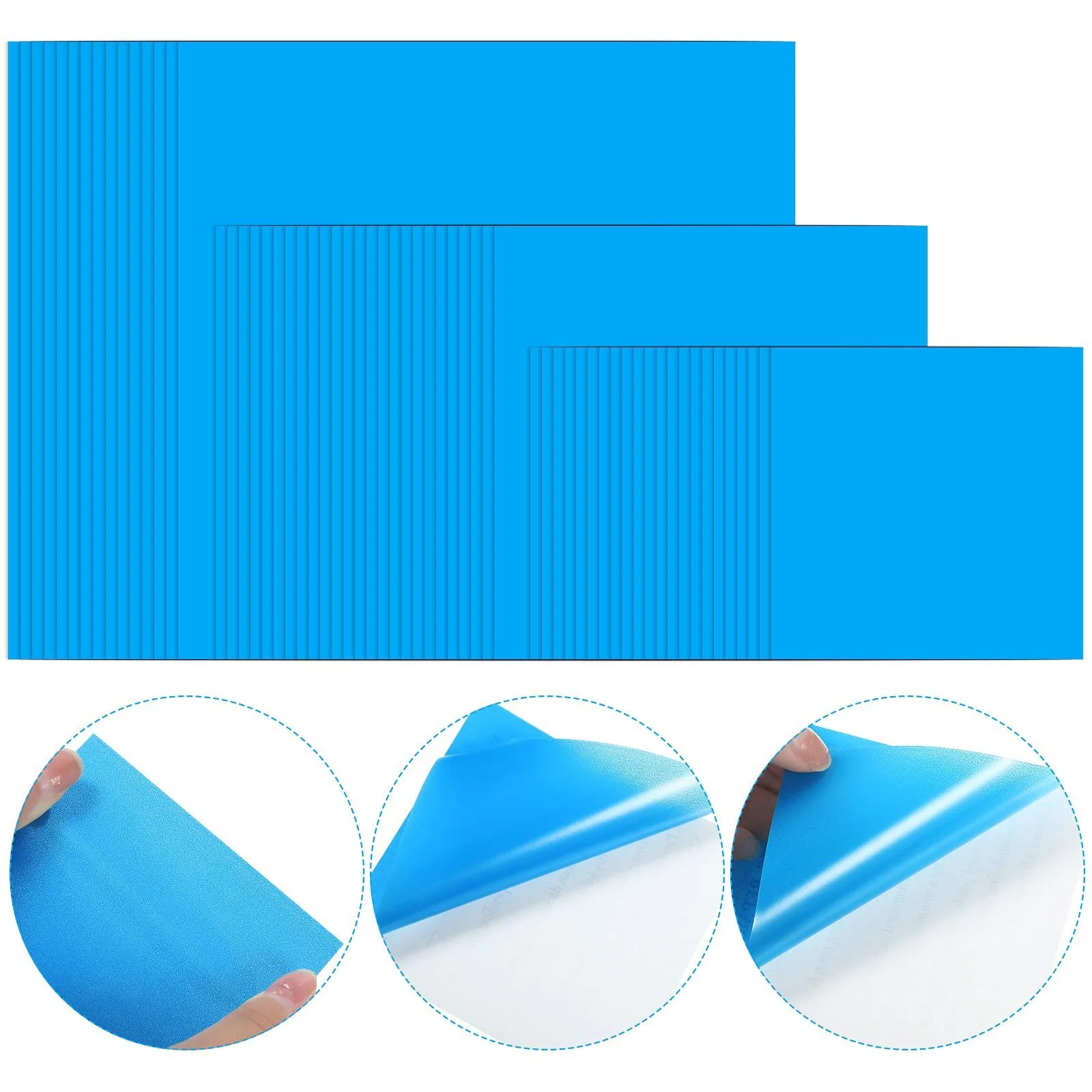 80 Pieces Pool Repair Patch Kit Self-Adhesive Vinyl Repair Patches Plastic Repair Patch Boat Repair Patches for Swimming Pools Inflatable Boats Raft Kayak Canoe, 10 x 10 cm, 7 x 7 cm, 5 x 5 cm (Blue)
