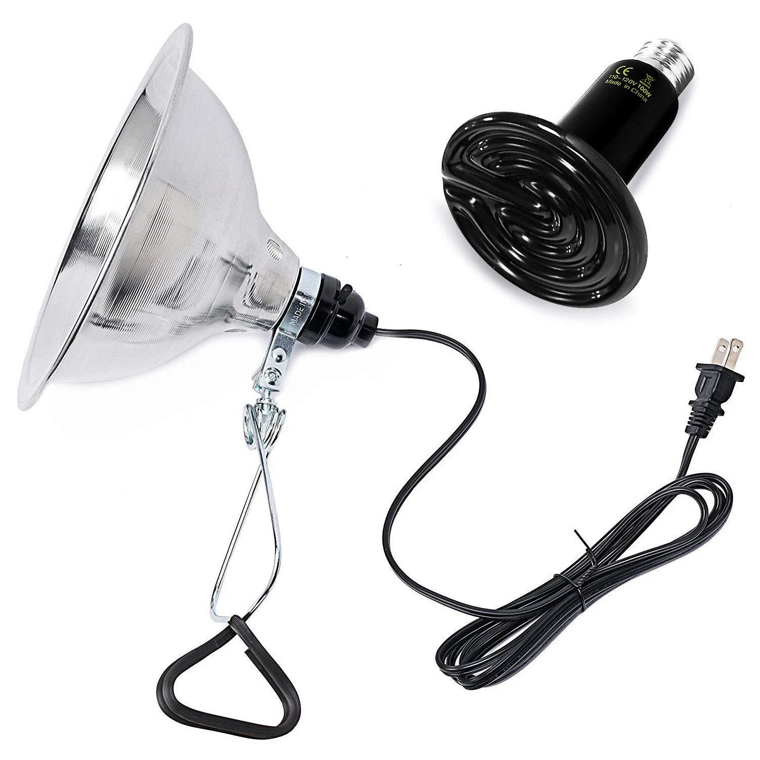 Simple Deluxe 100W/150W Reptile Heat Bulb and 8.5 inch Clamp Light/Thermo&Hygro Meter with Dual Probs Combo Set for Amphibian Pet & Incubating Chicken 4 Inch Heat Lamp (100W) + Clamp Light (150W)