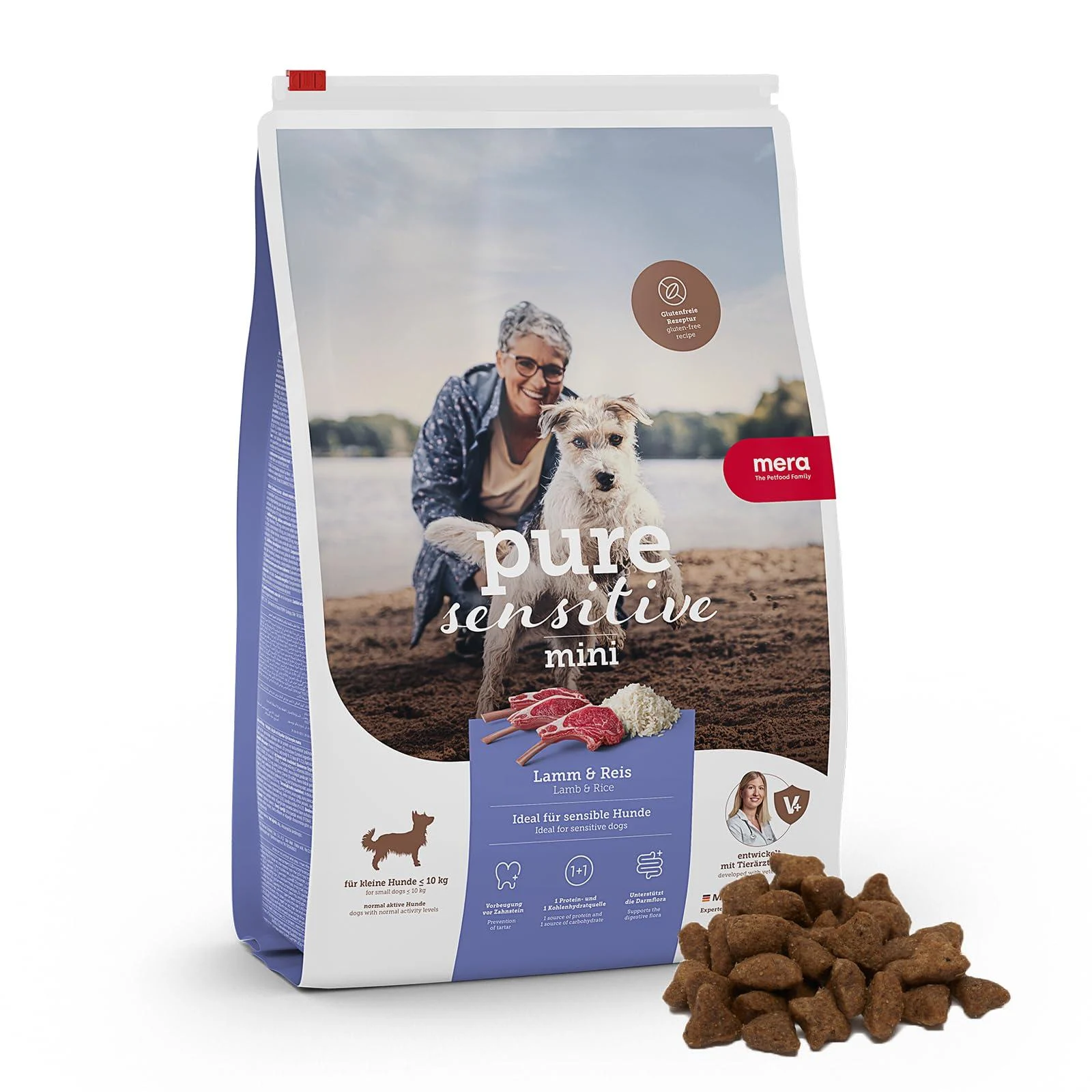 MERA Pure Sensitive Mini Lamb and Rice Croquettes for small Sensitive Dogs small Croquettes without Wheat and without sugar (4 kg) - MINE