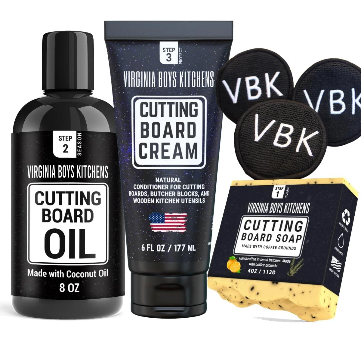Butcher - Block Oil - no Mineral Oil - Food Grade Conditioner and Oil - Use for Wooden Cutting Boards (4 Piece Care Kit (Cream Version))