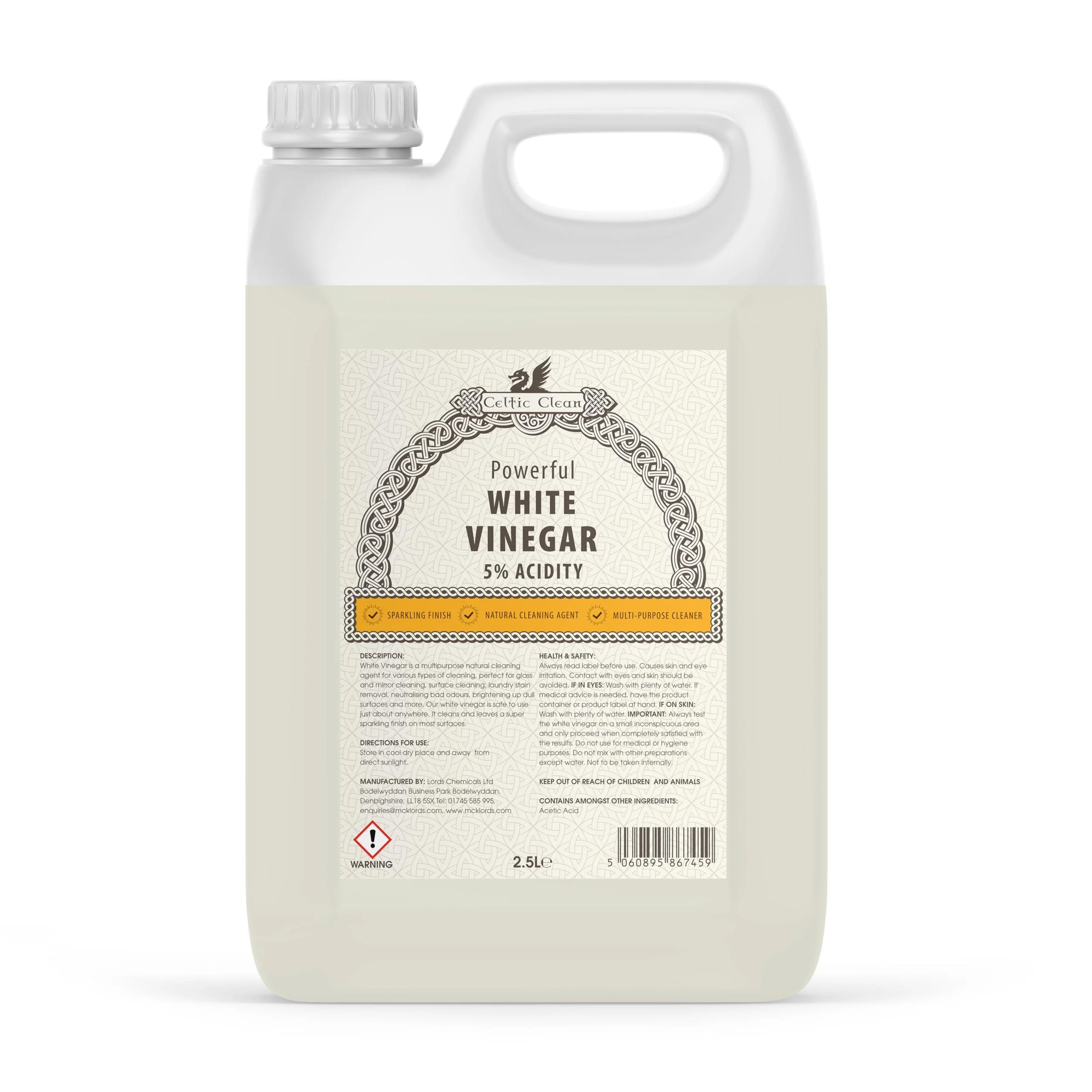 Celtic Clean - White Vinegar - 5% Acidity | Multi Surface Cleaner - 2.5 Litre