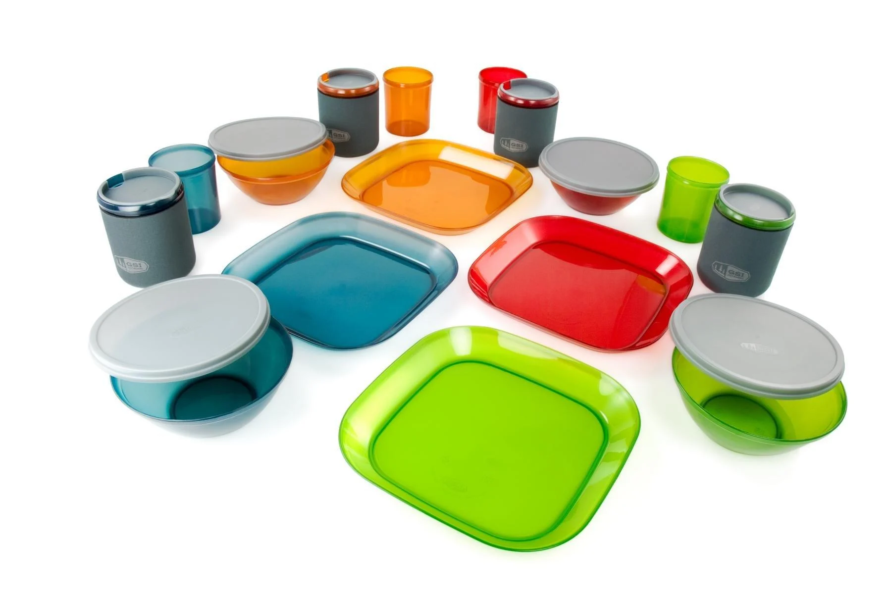GSI Outdoors - Infinity 4 Person Deluxe Nesting Table Set Multicolor Durable, Break Resistant Plates, Bowls, Mugs and Cups