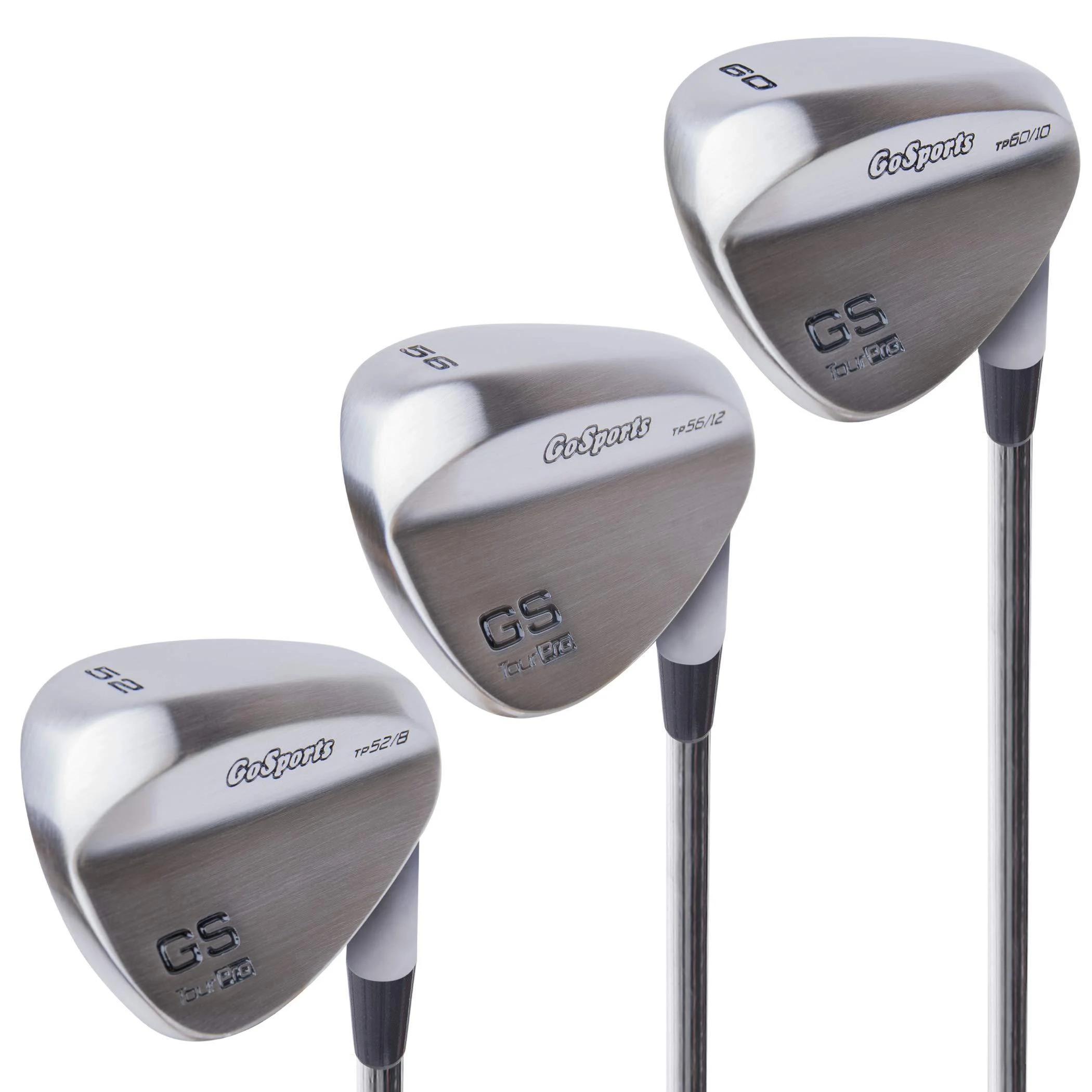 GoSports Tour Pro Golf Wedge Set Includes 52 Gap Wedge, 56 Sand Wedge and 60 Lob Wedge in Satin or Black Finish (Right Handed) Brushed Set (52, 56, 60)