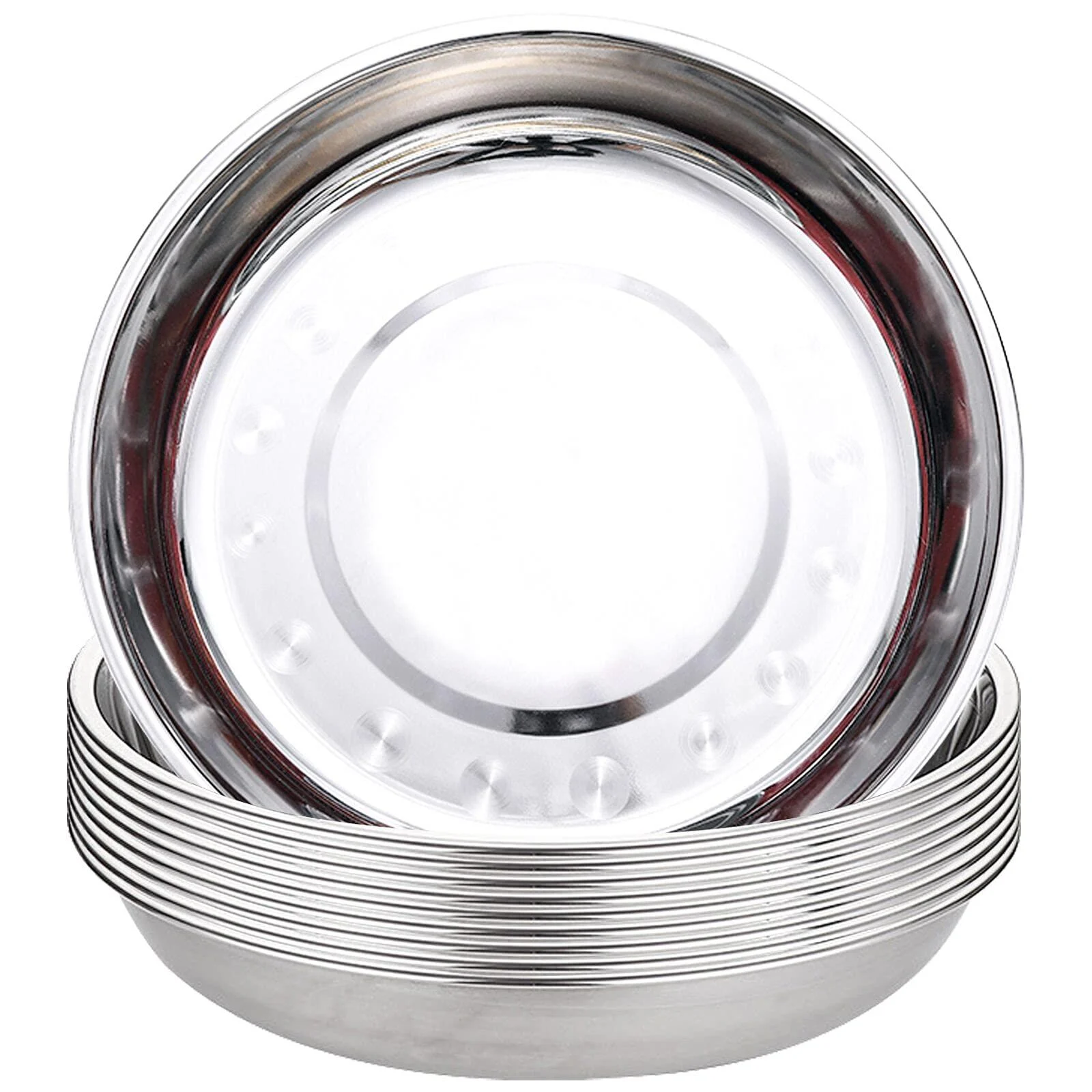 TOPZEA 10 Pack Stainless Steel Round Plates 9 Inch Dinner Plate Camping Plates Dishes for Home Canteen Outdoor Picnic Hiking BBQ