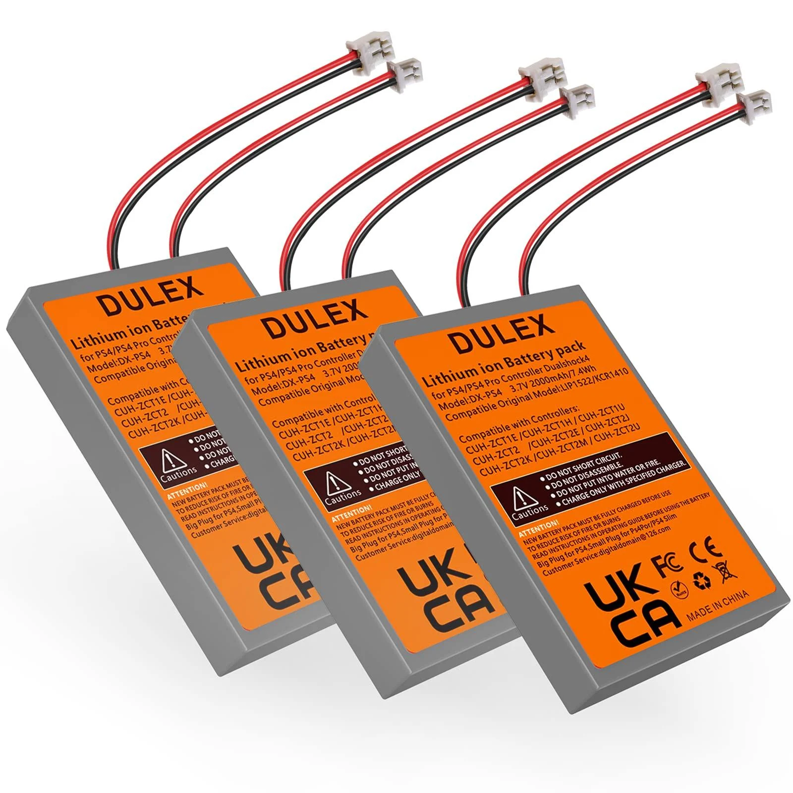 DULEX 3.7V 2000mAh LIP1522 Replacement Battery with Big and Small Plug for Playstation 4 PS4 Dualshock 4 Wireless Controller (3-Pack) DX-PS4
