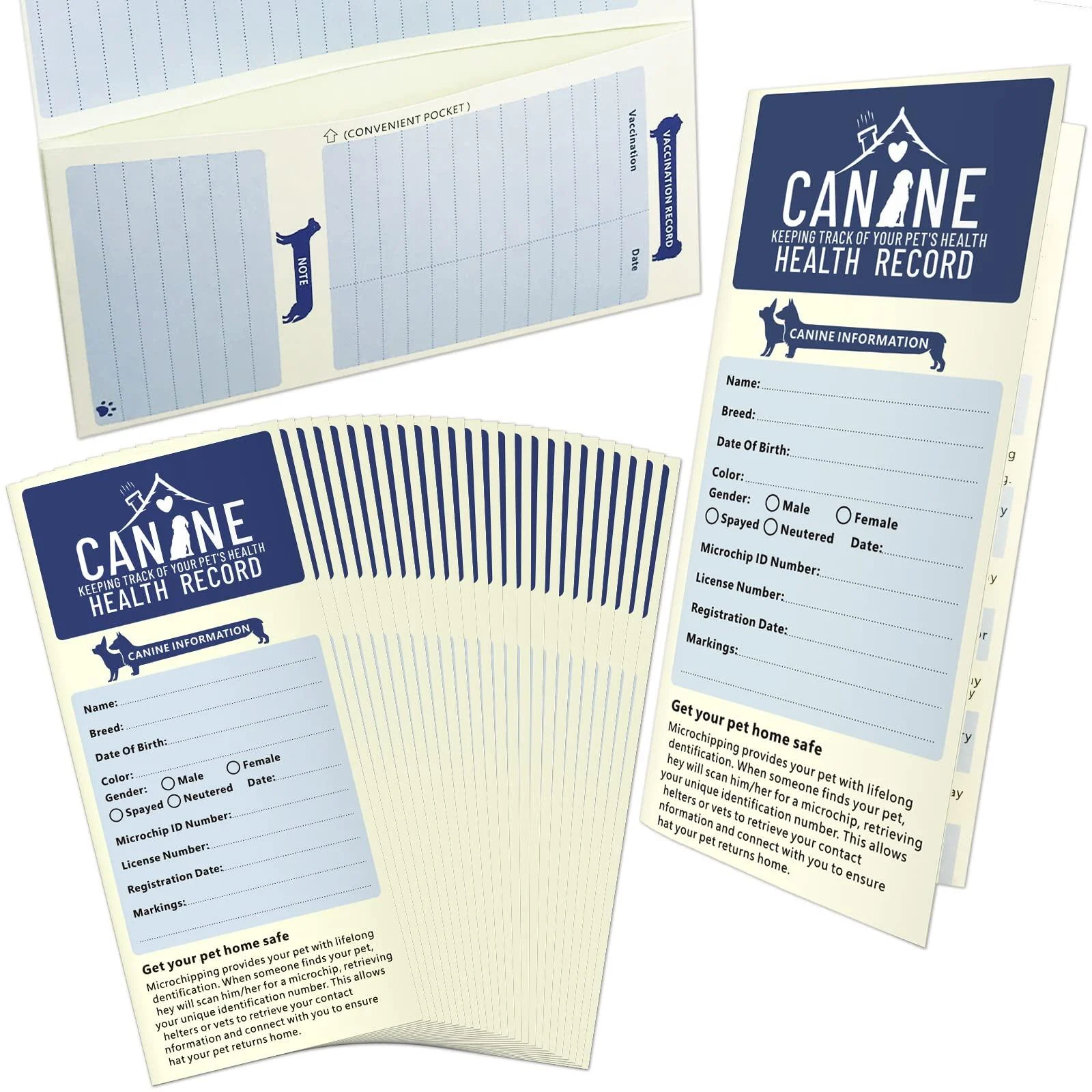 ANZON MORIES Dog Vaccination Record Cards 24 Packs with Storage Pocket for Micro Chip Accessory Large 8" x 10.5" | 20.3 x 26.6 Cm Puppy and Cat Vaccine Shot Memo for Canine Medical Grooming Kennel