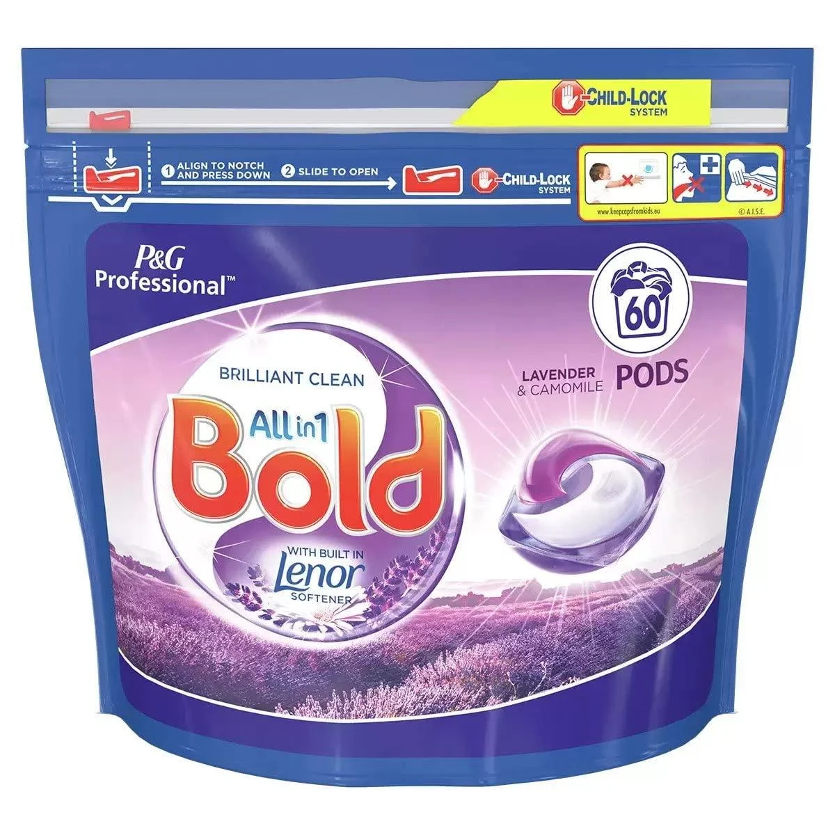 Bold All in One Pods with built in Lenor softener Lavender & Camomile 60 Count Lavender 60 Count (Pack of 1)