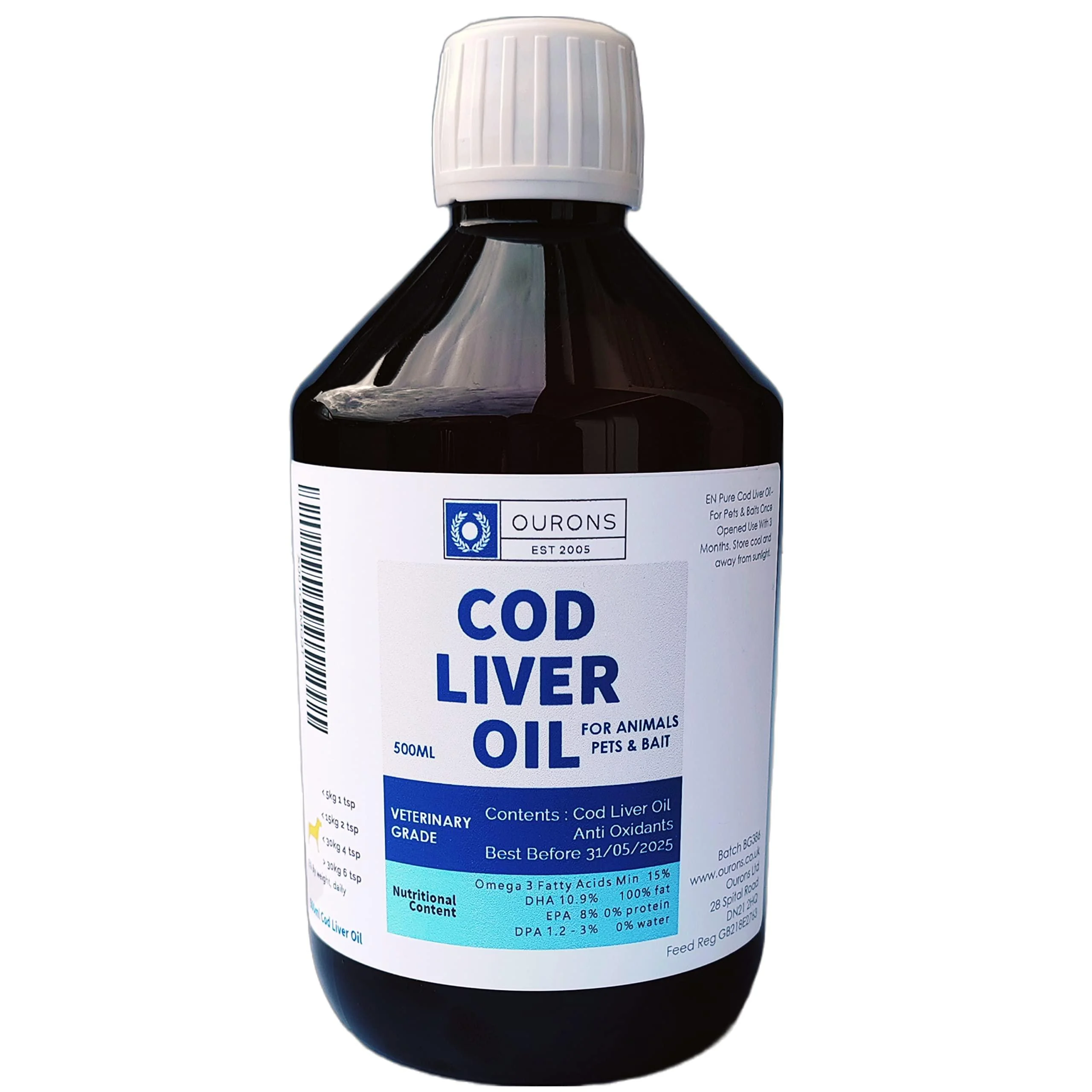 Pure Cod Liver Oil Liquid for Animals Horses Dogs etc - 500ml