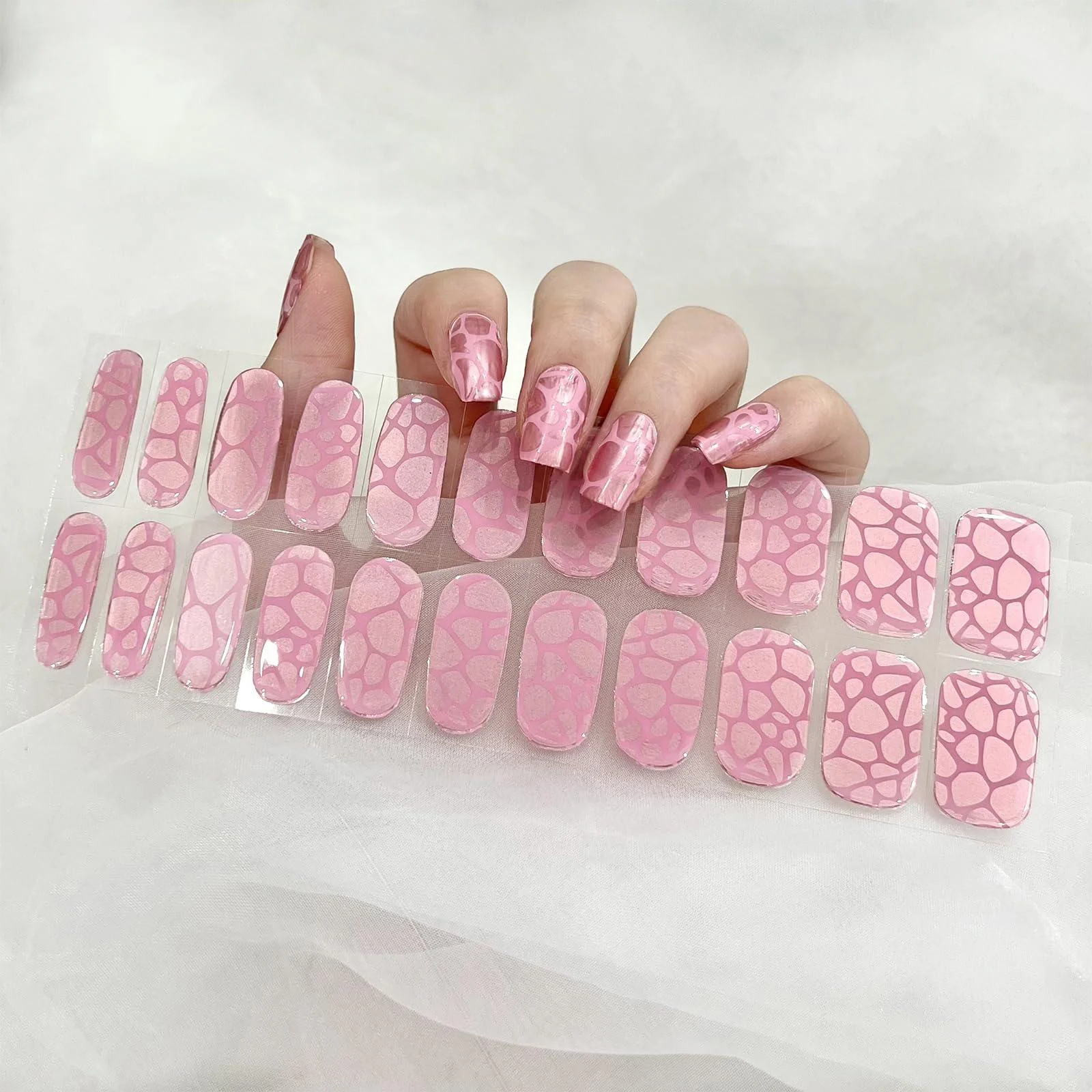 22Pcs Semi Cured Gel Nail Strips Soft Self-Adhesive Gel Nail Polish Wraps Pink Leopard Gel Nail Stickers Salon-Quality Manicure Set Gel Nail Wraps Sticker Decals for Women Girls Nail Art Decor