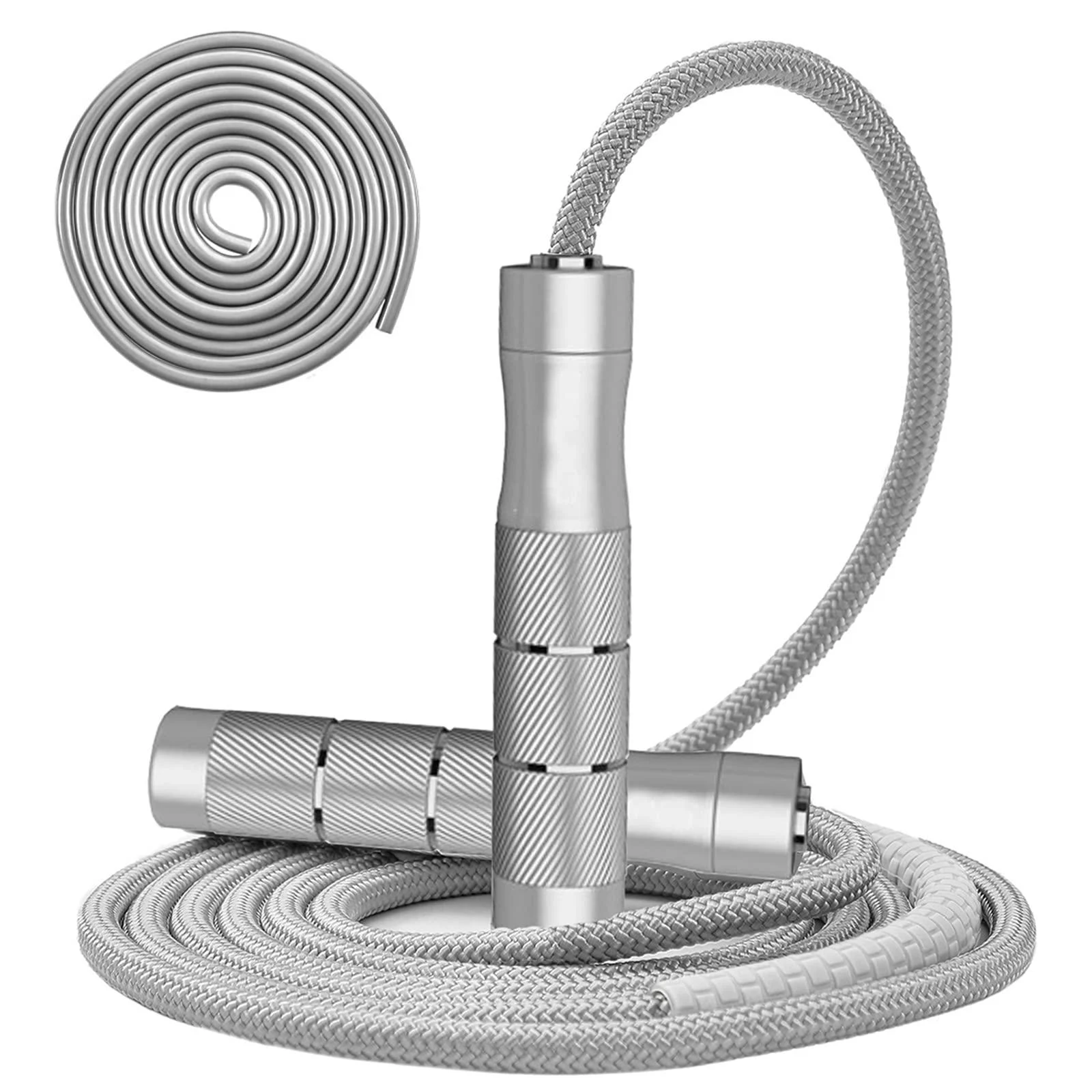 Gaoykai weighted jump rope Fitness for women men,1LB Tangle-free Skipping Rope for Muay Thai Training Crossfit workout Aluminum Handles Adjustable Length PVC Cord and Cotton Rope Silver