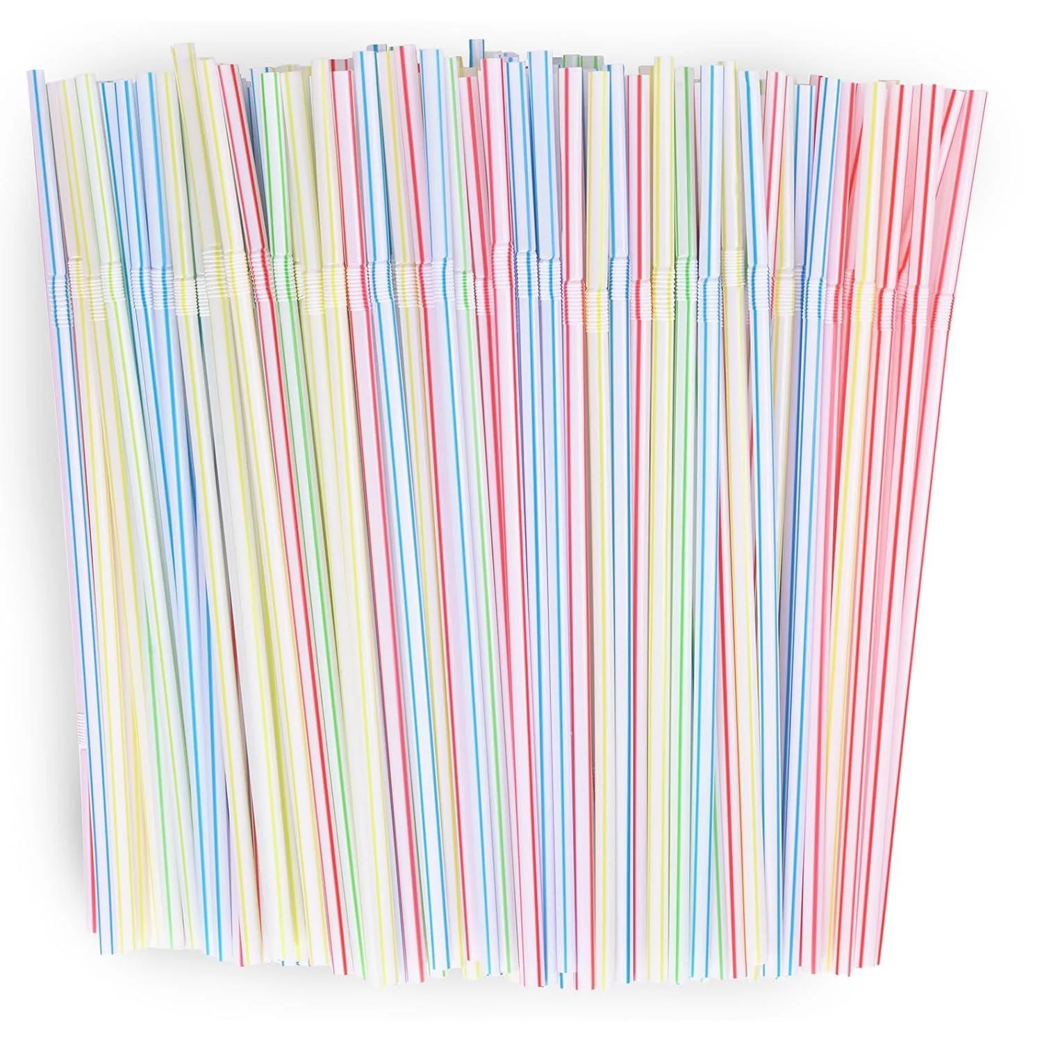 Flexible Plastic Straws Disposable Striped Bendable Straws Drinking for Party and Home (100 PCS) - ZIPEI