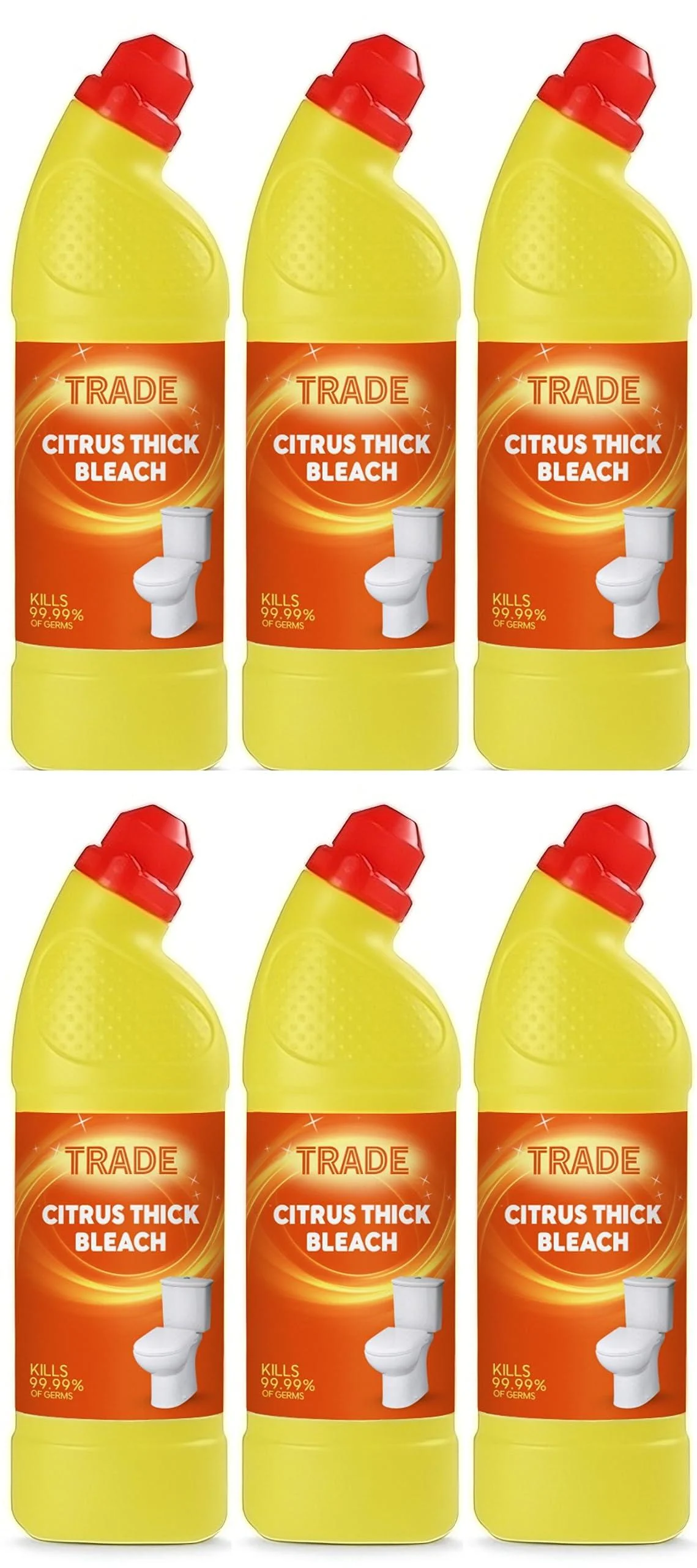 Trade 750 ml Citrus Thick Bleach for Toilet Surfaces & Whites -Powerful Disinfectant & All Purpose Cleaner-Kills 99.9% Germs Remove Stains & Limescale- (6)