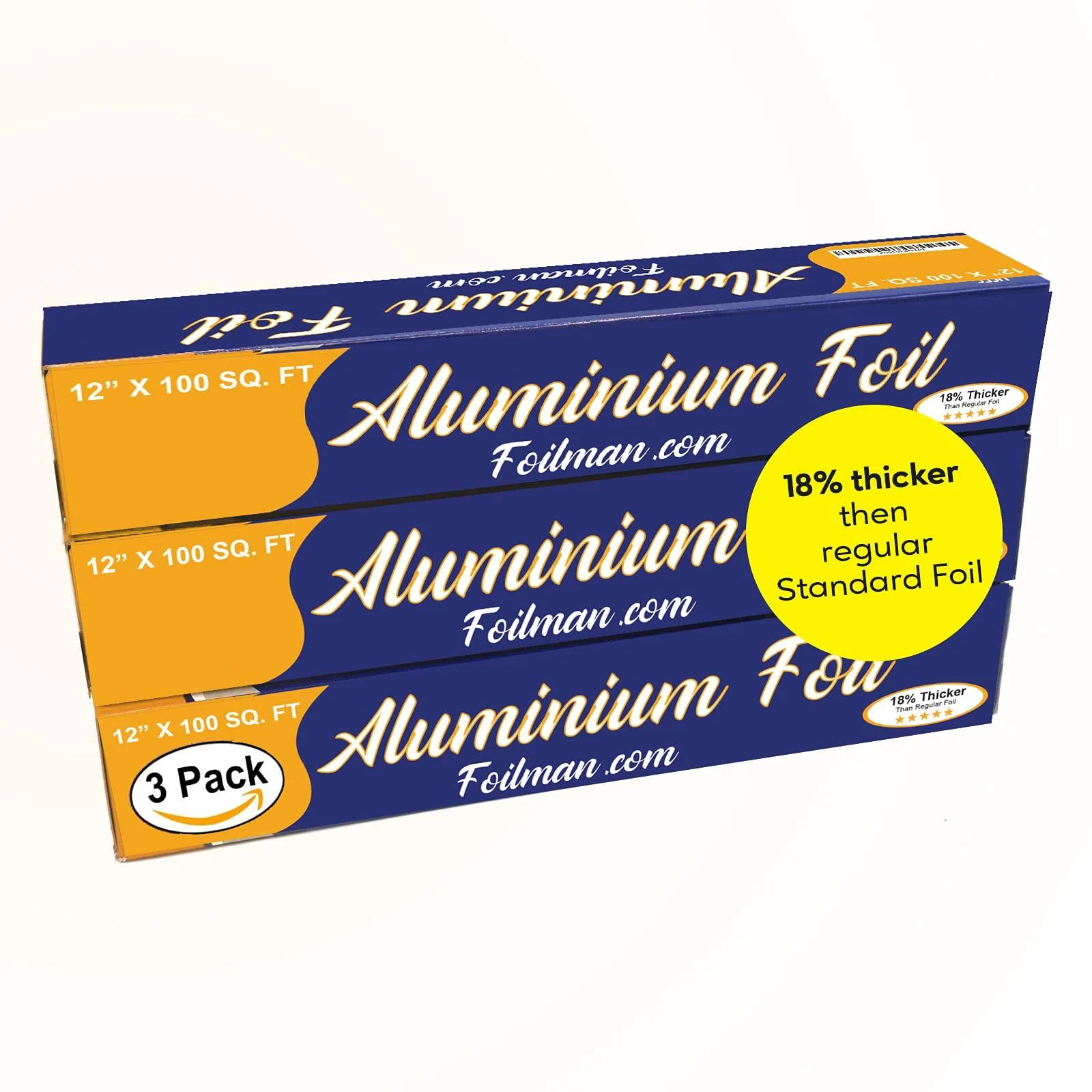 Foilman - Household Aluminum Foil - Roll (18% Thicker Than Standard foil) - 3 Pack 100 Sq Ft (Pack of 3)