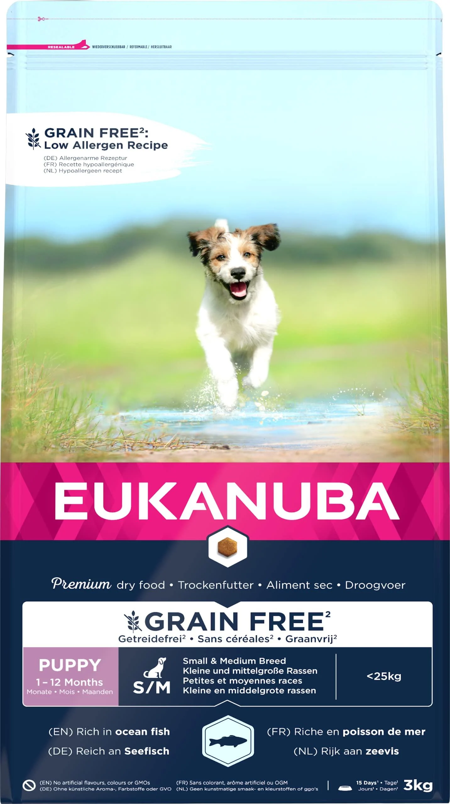 EUKANUBA Grain Free Dog Food Puppy & Junior Small & Medium Breeds Rich in Fish 3kg