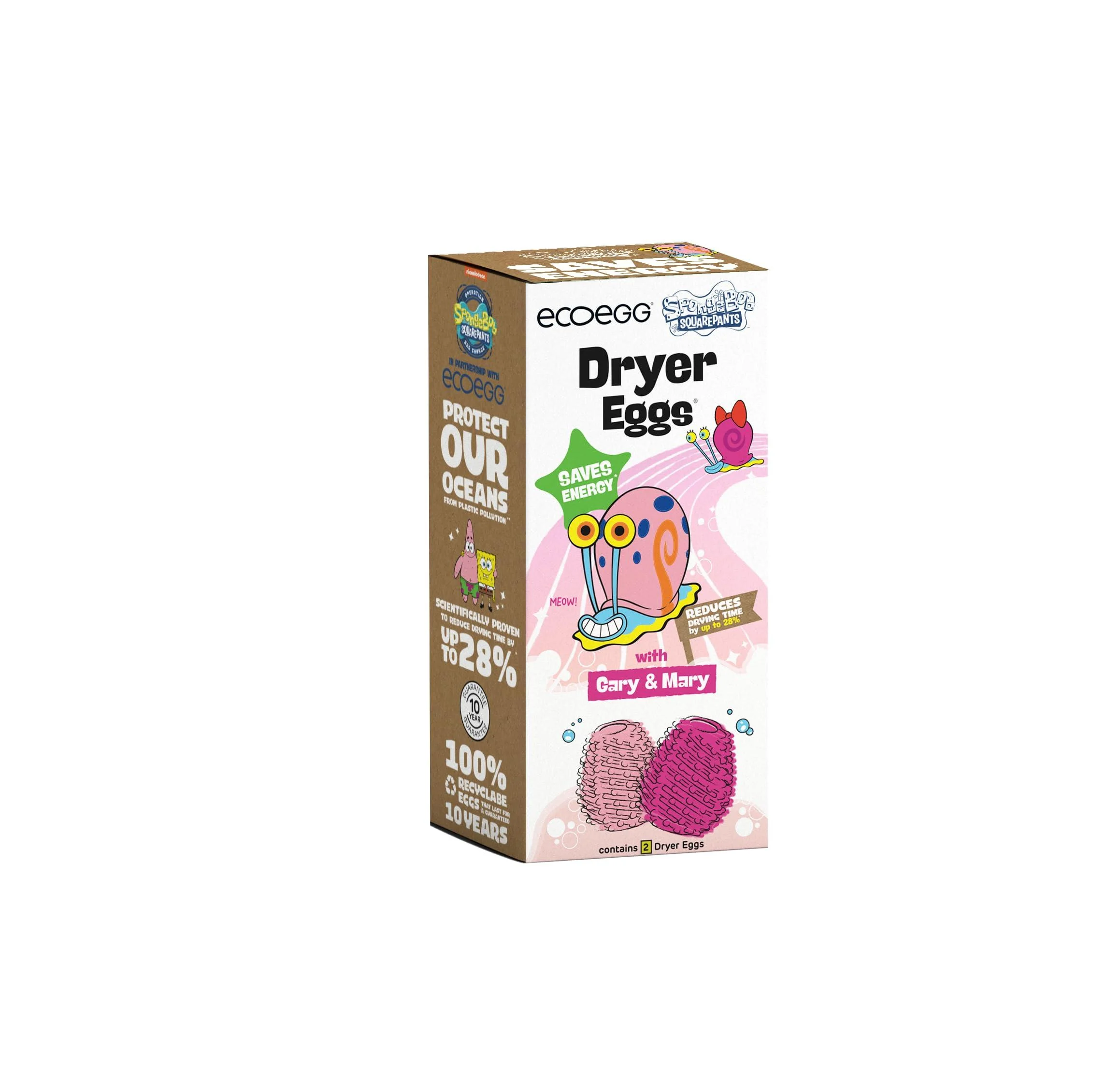 Ecoegg SpongeBob SquarePants x Dryer Egg | Mary and Gary Dryer Eggs | Reduces Drying Time | Tumble Dryer Balls replacement | Softens Clothes | Hypoallergenic | Fragrance Free | 2 Eggs