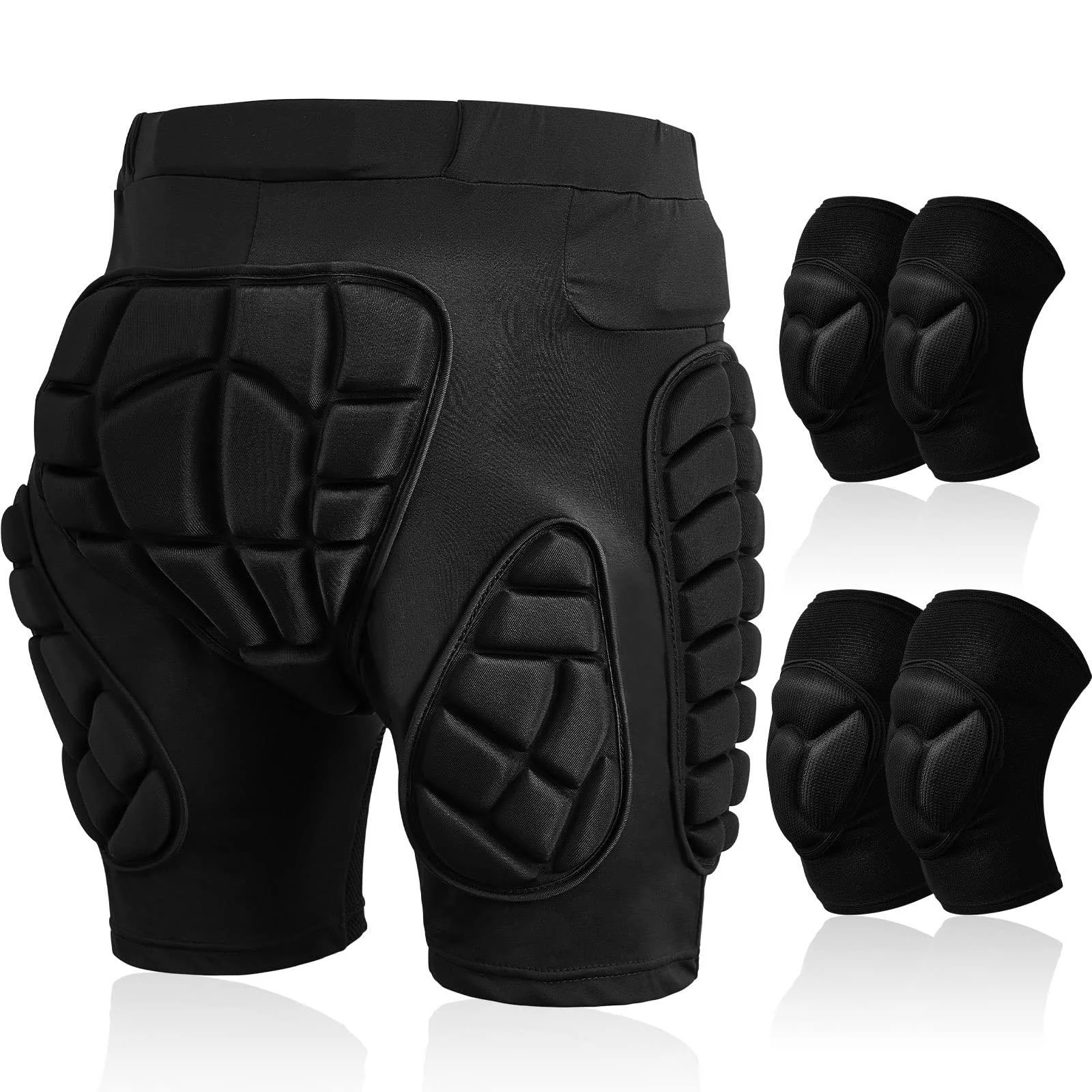 3 Set Protective 3D Padded Hip EVA Short Pants Knee Pads Elbow Pads Set Winter Protection Hip Pads Thick Anti Slip Knee Sleeve Elbow Guard for Men Women Ski Ice Skating Roller Snowboard Gear, L - Lewtemi