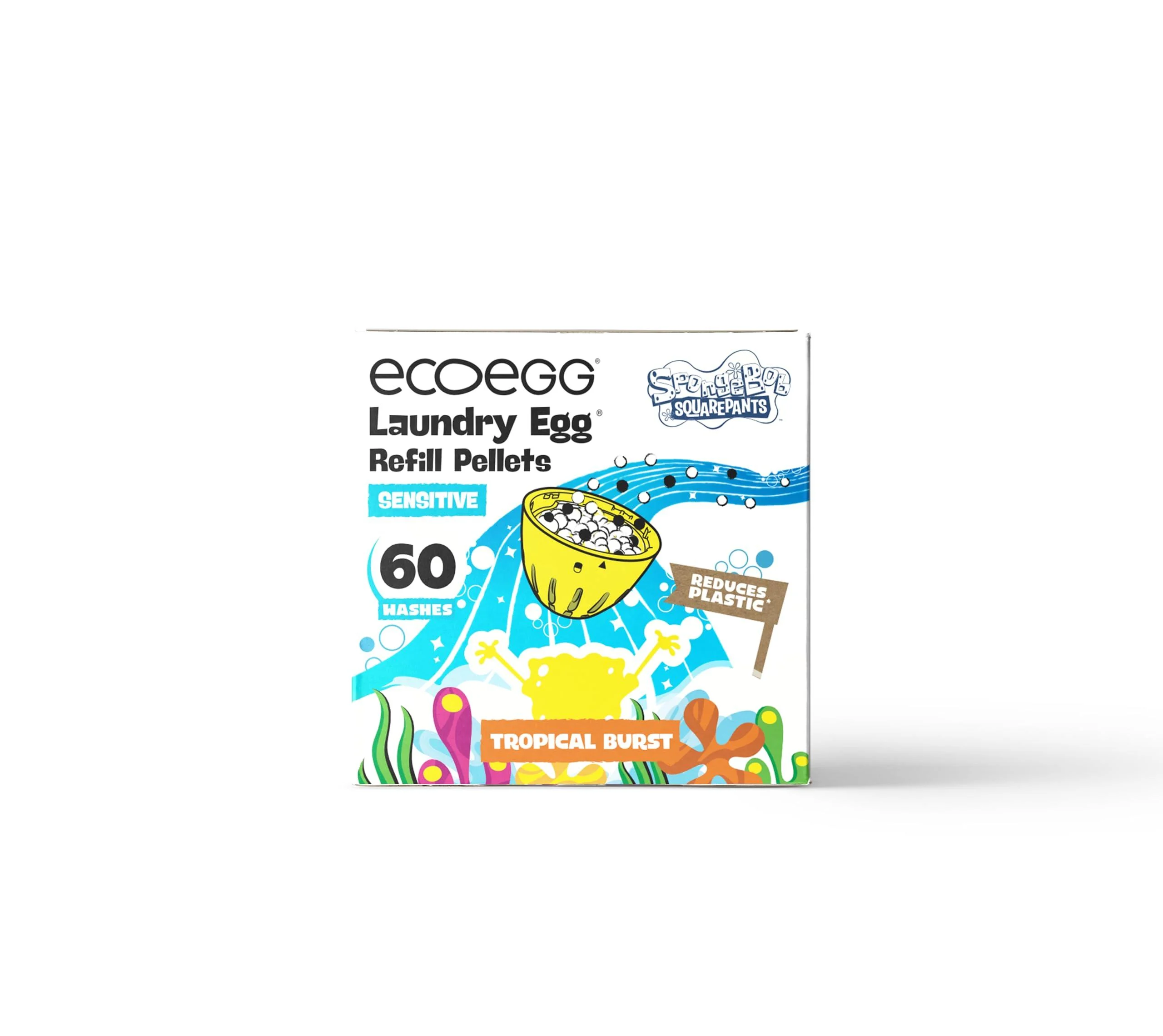 SpongeBob x Ecoegg Laundry Egg Refill Sensitive 60 Loads Tropical Burst Helps Soften Clothes | No enzymes No phosphates No palm oil No chlorine bleach No parabens Sensitive Refill - SpongeBob SquarePants