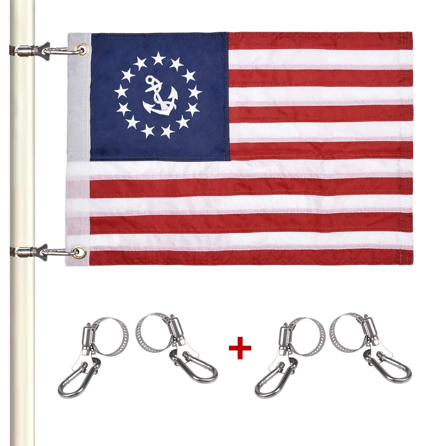 Universal Boat Flag Marine 12"x18" with 4 Boat Flag Pole Kits, Ensign Nautical American Flag Fully with Sewn Stripes for Yacht Boat Ensign 12x18 Inch - FLAGMESAGE
