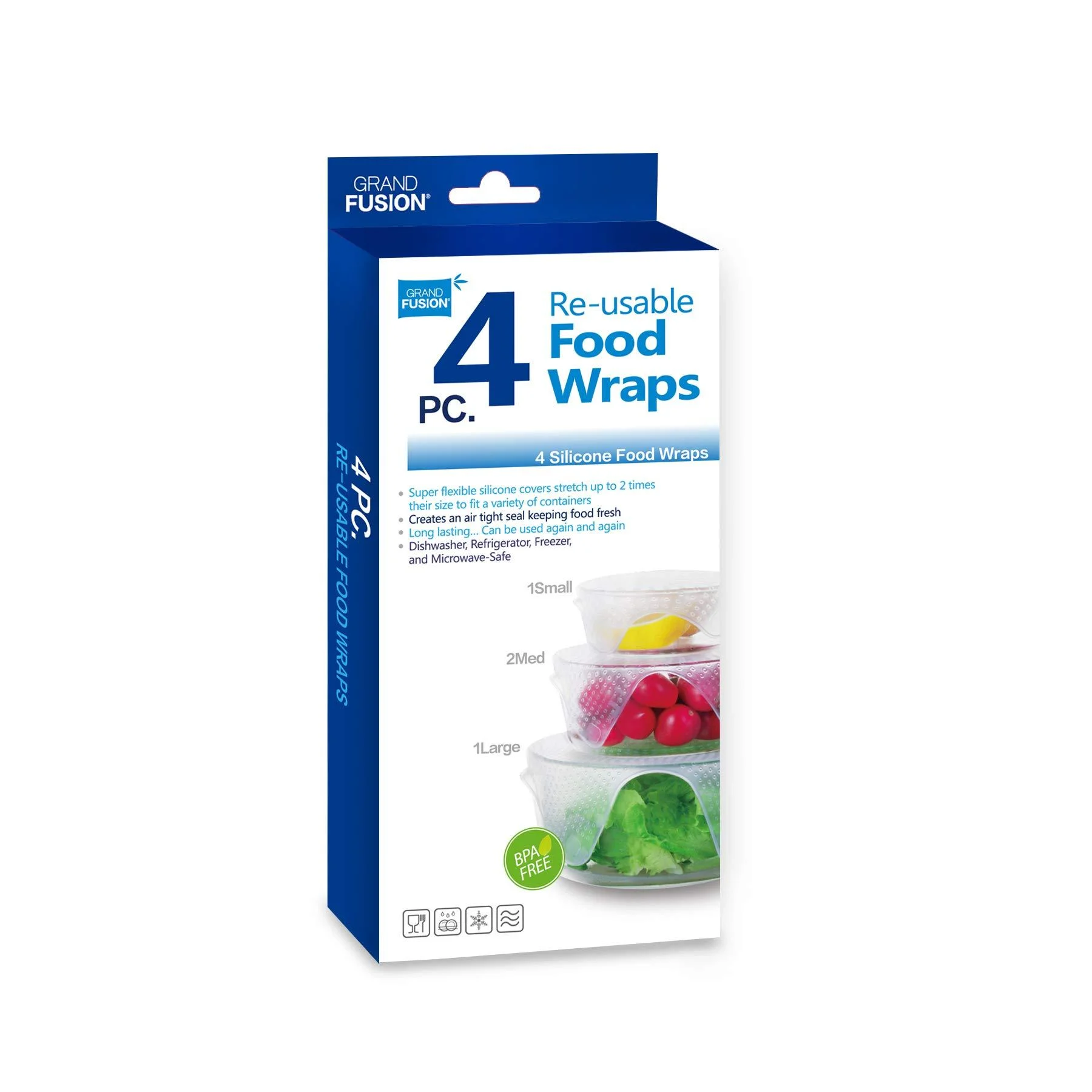 Grand Fusion Silicone Food Wrap 4 pk, Reusable Super Flexible, Stretchable Wraps - Grand Fusion Housewares