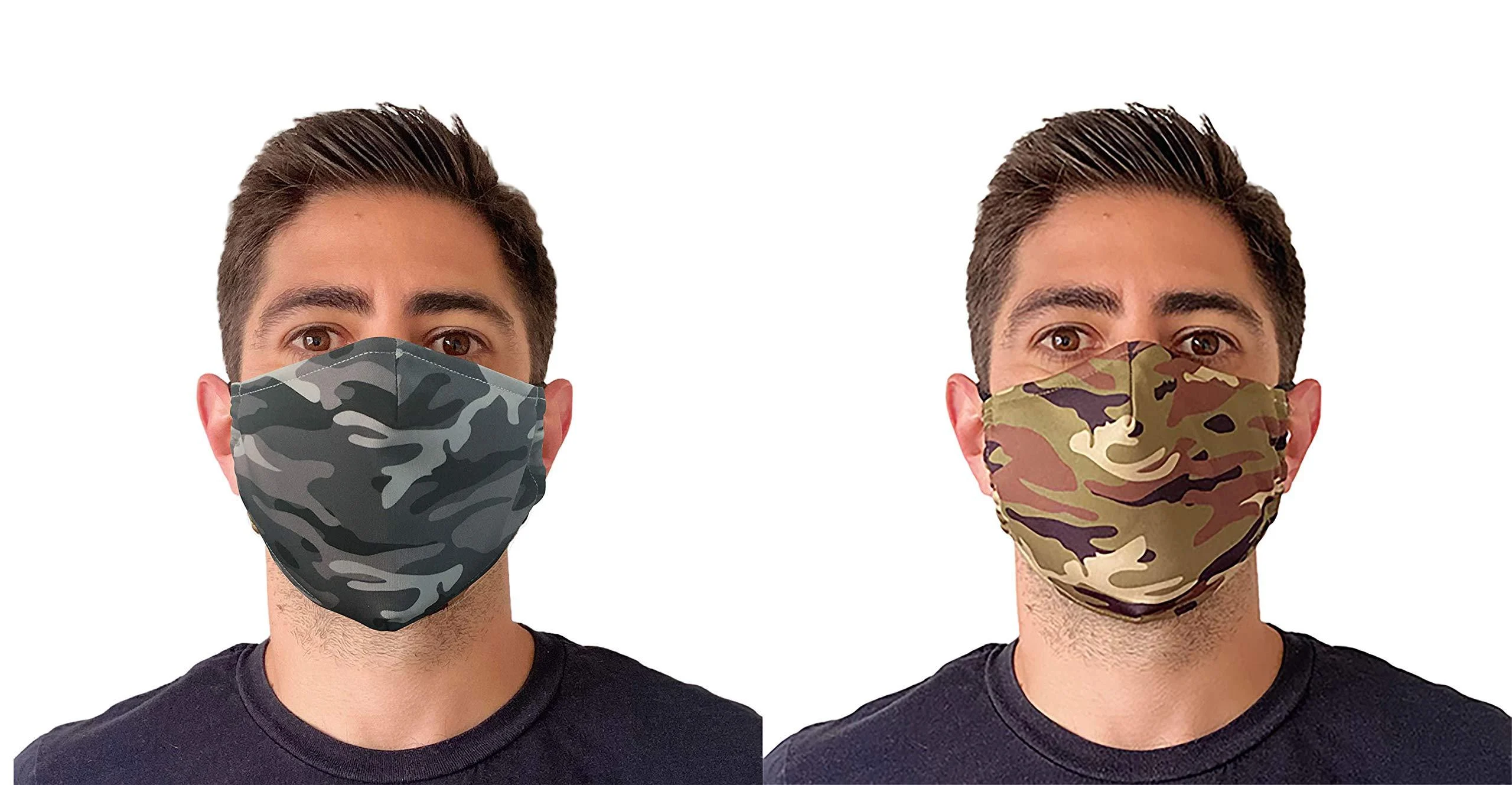 FACE MASK ADJUSTABLE REUSABLE DOUBLE LAYER WITH FILTER POCKET (PACK OF 2) (GREEN CAMO & BLACK CAMO) - HKY SPORTSWEAR