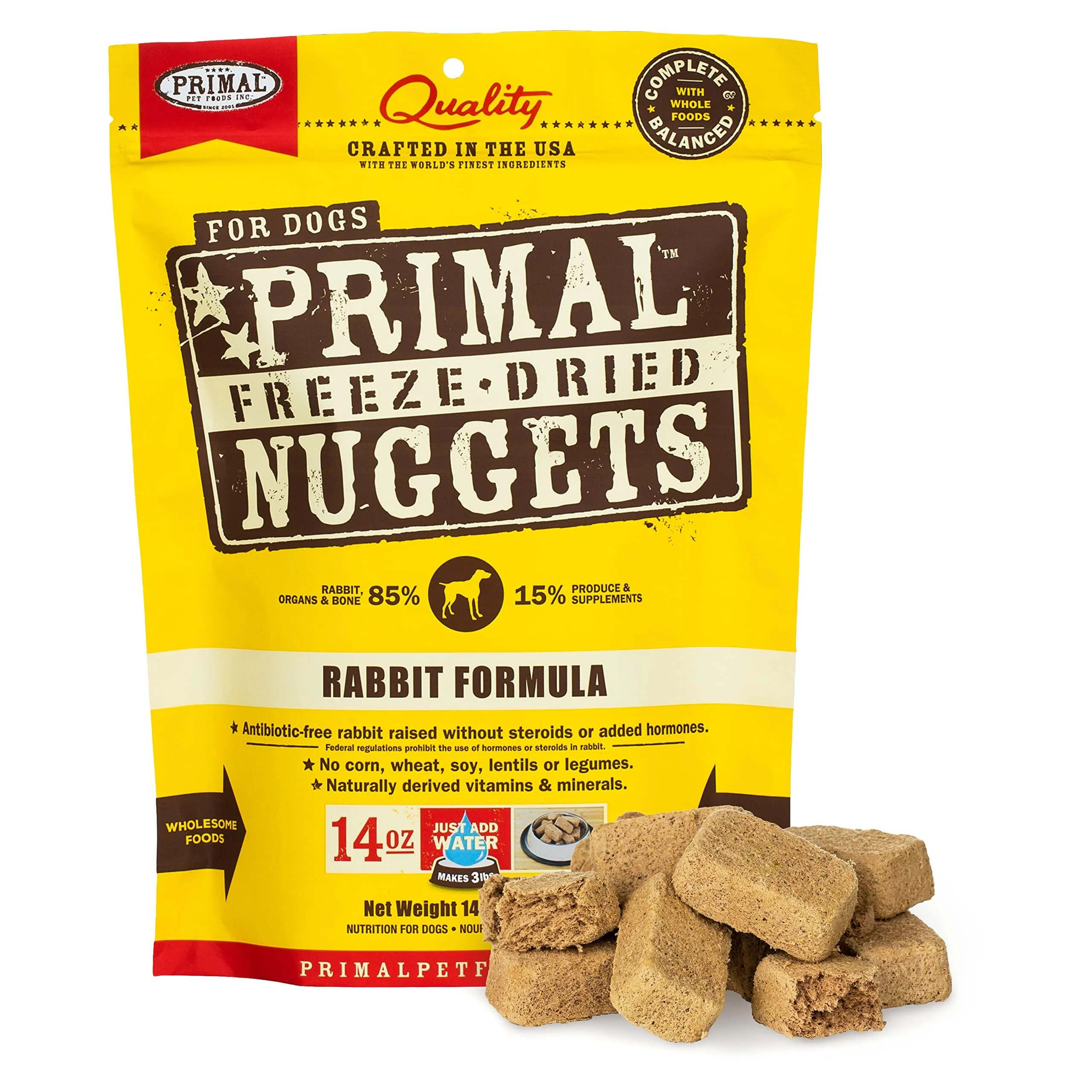 Primal Freeze Dried Dog Food Nuggets, Rabbit Formula (5.5 & 14 oz) - Crafted in The USA, Grain Free Raw Dog Food Rabbit Formula 14 Ounce (Pack of 1)