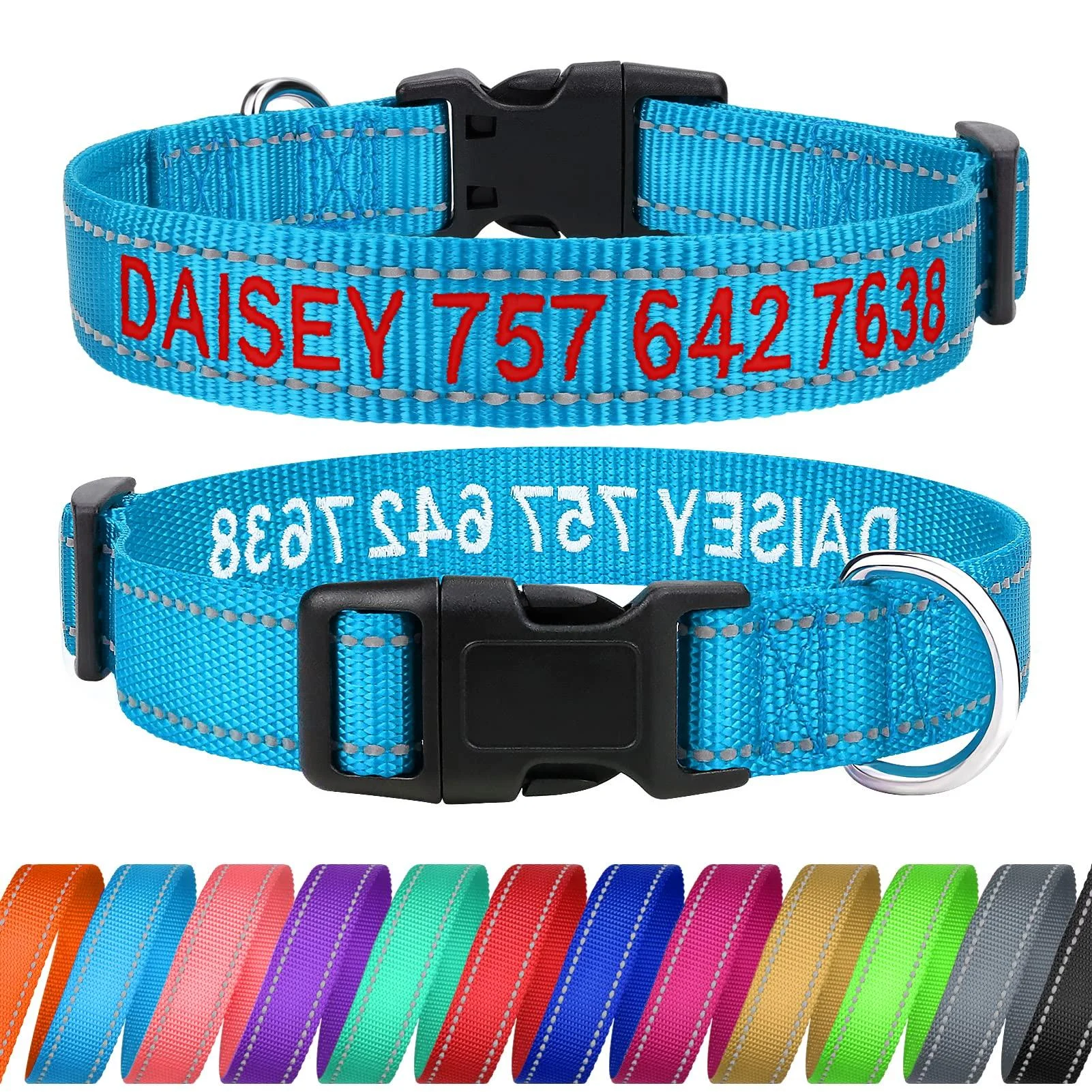 Tagme personalized dog collar for small dog with embroidered reflective nylon dog collar with pet name & telephone number sky blue XS XS (1 Pack) sky blue