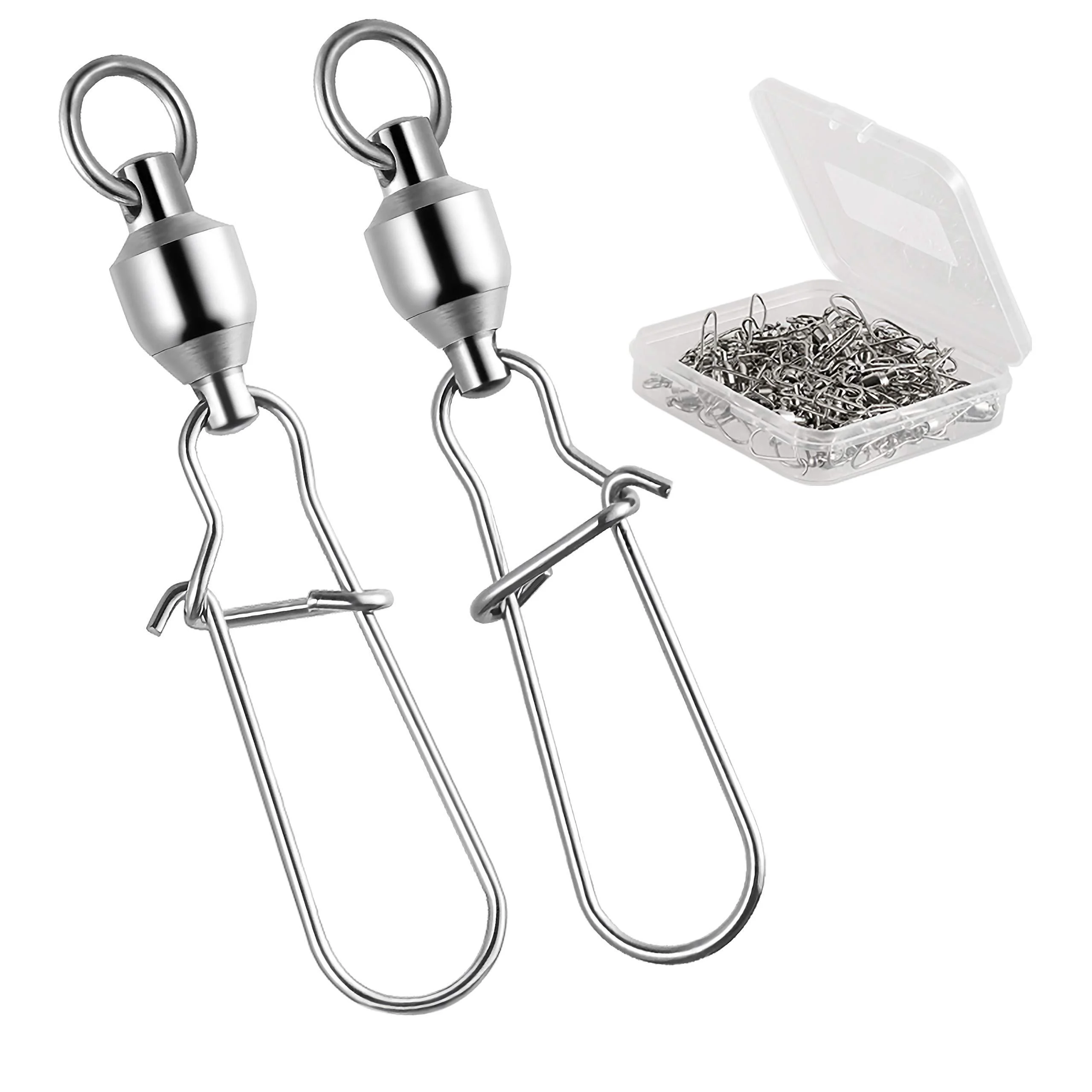 RIKIMARU Fishing Swivels Duo Lock Snap Ball Bearing Stainless Barrel Fast Fishing Lure Swivels High Speed Rotating Silvery 0#-30LB-50pcs