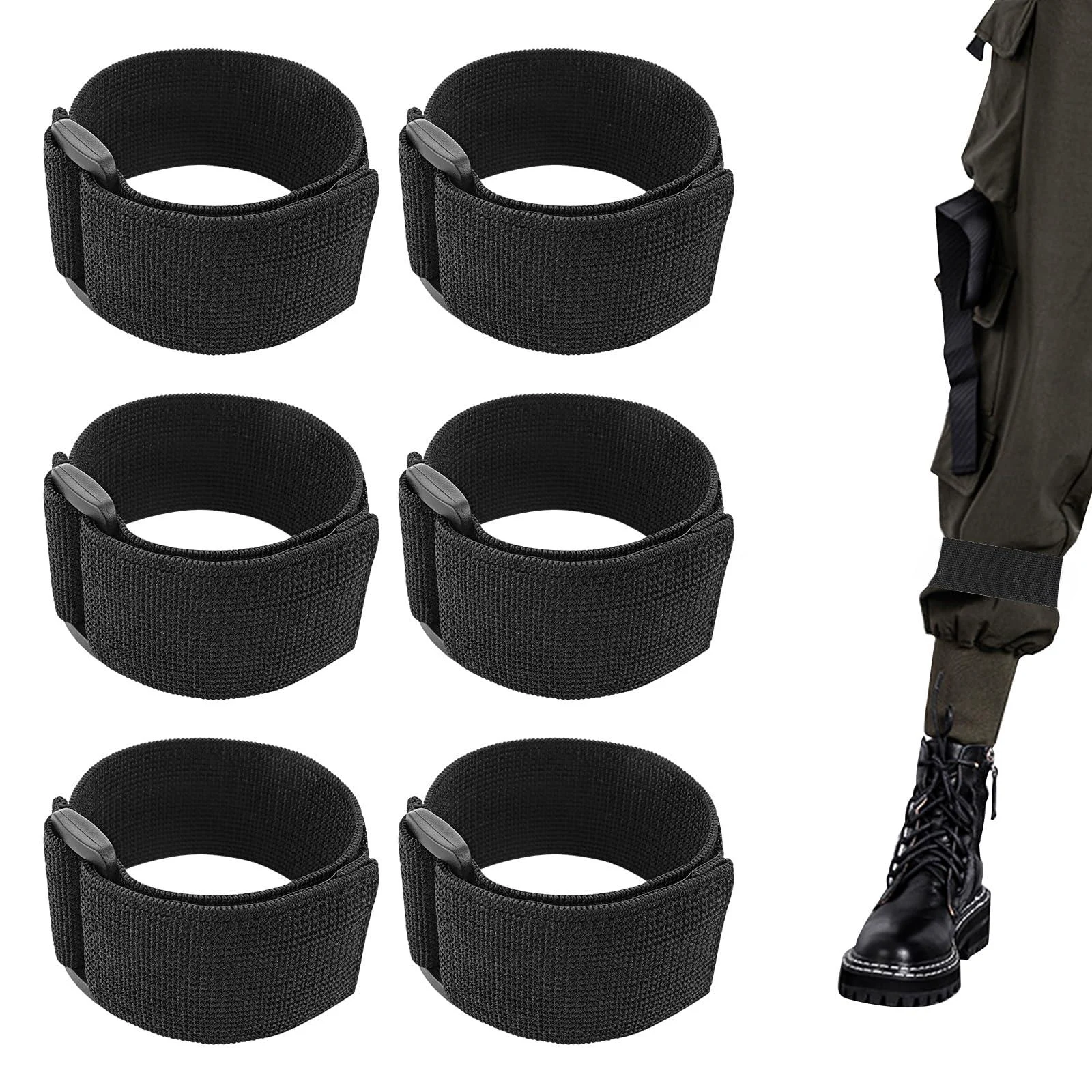 Sibba 6Pcs Bicycle Pant Leg Straps with Buckle Adjustable Military Ankle Safety Band Multipurpose Magic Fastening Elastic Belt for Riding Cycling Climbing Fishing Outdoor Sports Boot Blousing Straps