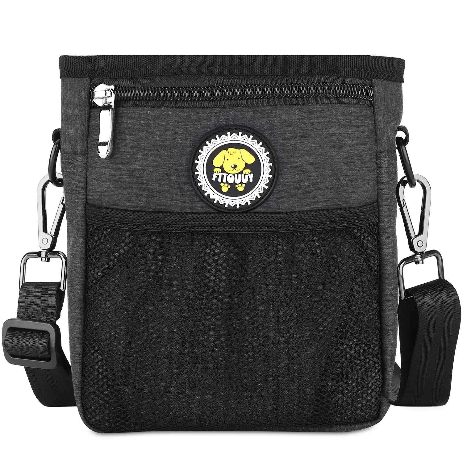 Fttouuy feed bag dogs waterproof food bag for dog training perfect dog treats treat for agility training (black) L-black l