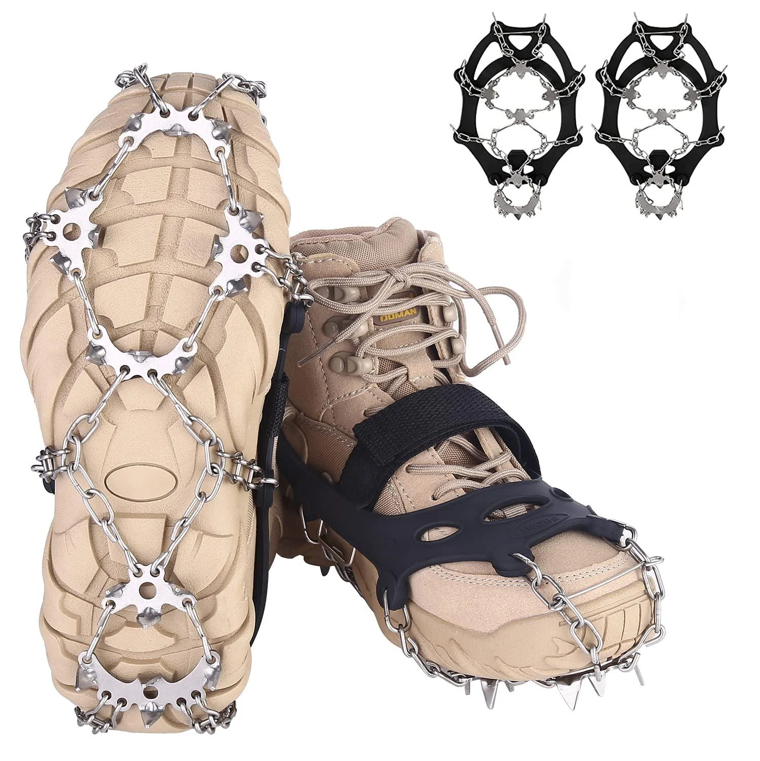 VANGAY Crampons Ice Cleats for Shoes Boots Women Men 19 Spikes Stainless Steel Spikes Traction Snow Grips Microspikes Snow Grips for Hiking Climbing Fishing Black X-Large