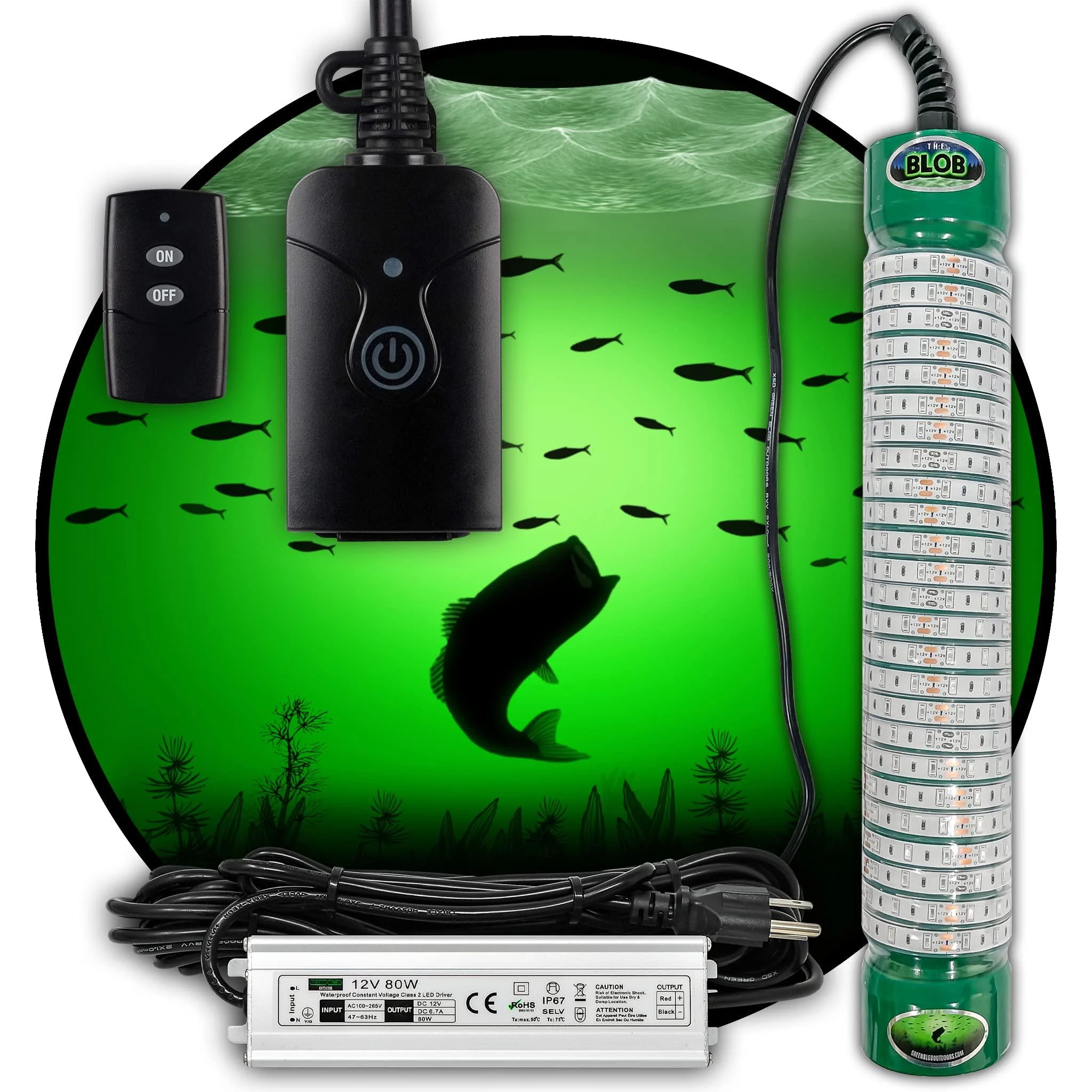 Green Blob Outdoors New Underwater Fishing Light 110 Volt for Docks, LED with Photocell Timer & Remote Control 7500/15000/30000 Lumen Fish Attracting Light, Snook, Crappie, Made in Texas 15000 Lumen