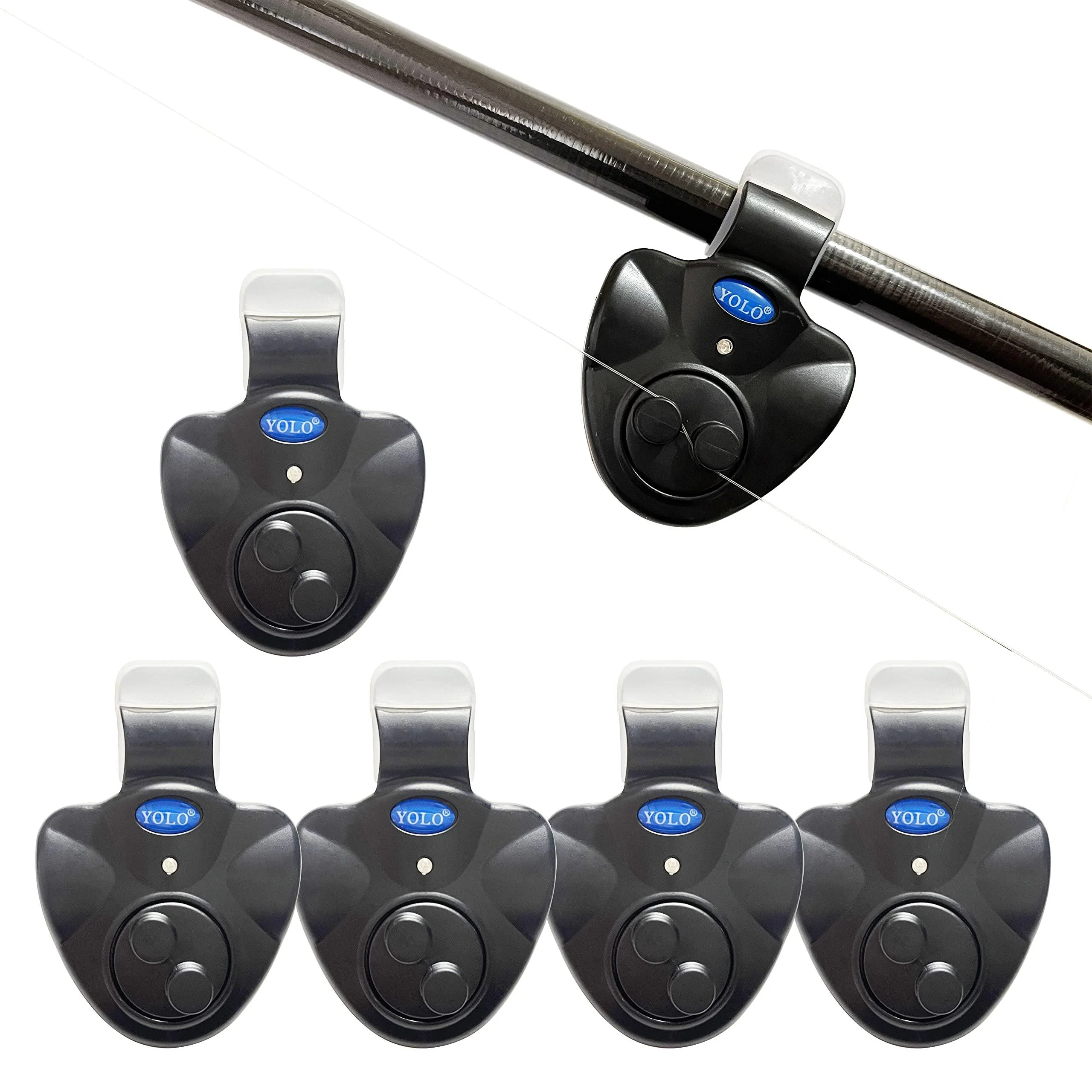 Hiumi Best Sensitive Electronic Fishing Bite Alarm Indicator Sound Bite Alarm Bell with LED Lights Fishing Bells for Rods 5 Pack Fishing Bite Indicators