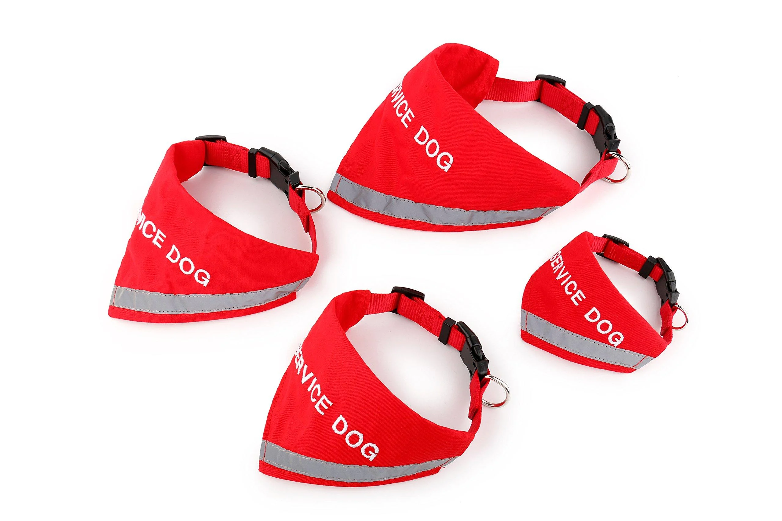 Doggie Stylz Service Dog Bandana with Reflective Strip for pet Safety at Night. Has Built in Matching Collar to Keep Bandana Secure | Metal Ring to Attach Leash | Red XS (Neck 8-12") NECK 8-12" Red