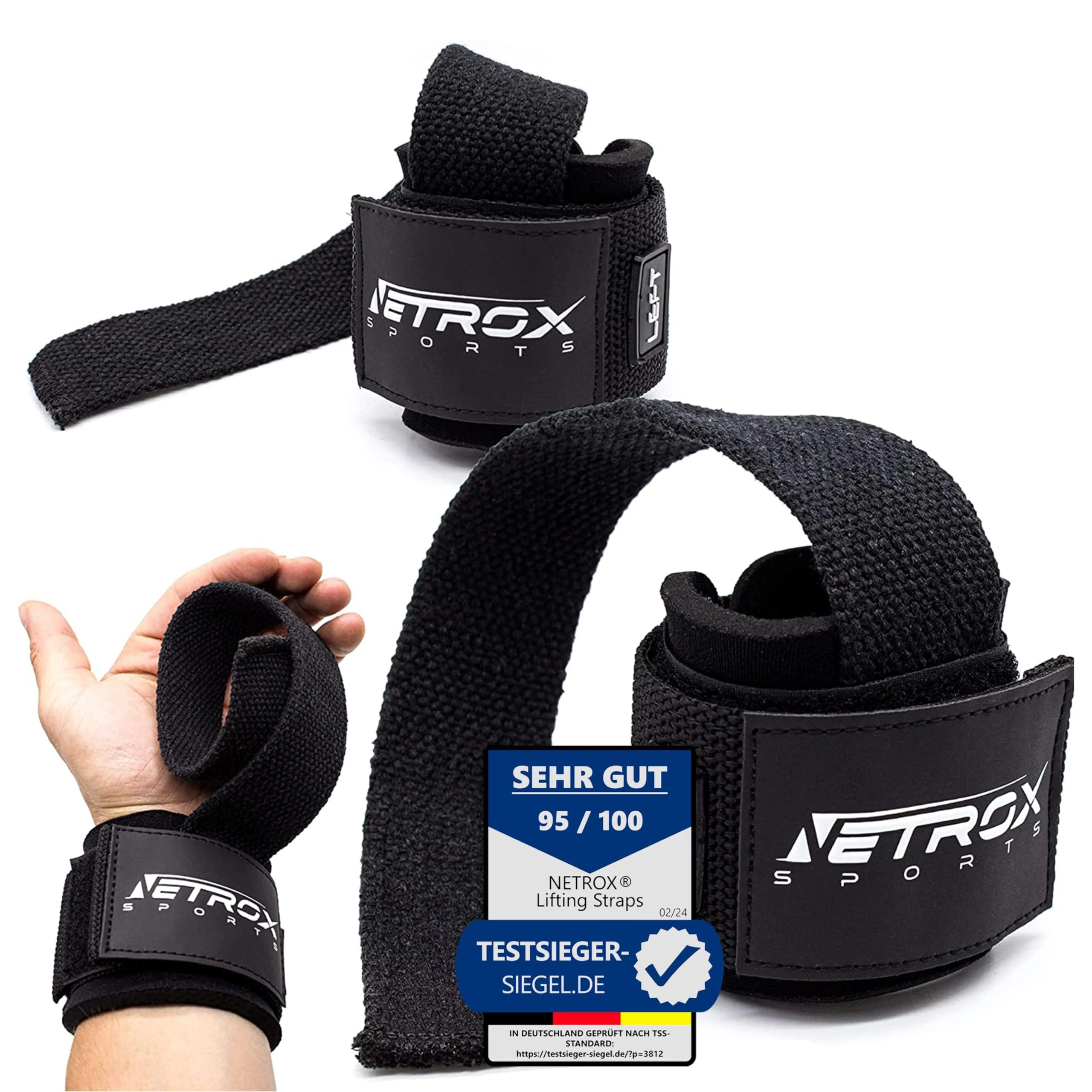 NetroxSports - Lifting Straps |Professional train aids with wrist bandage |For bodybuilding weight lifting strength training strength training & fitness |Suitable for heavy weights |Men & women textile