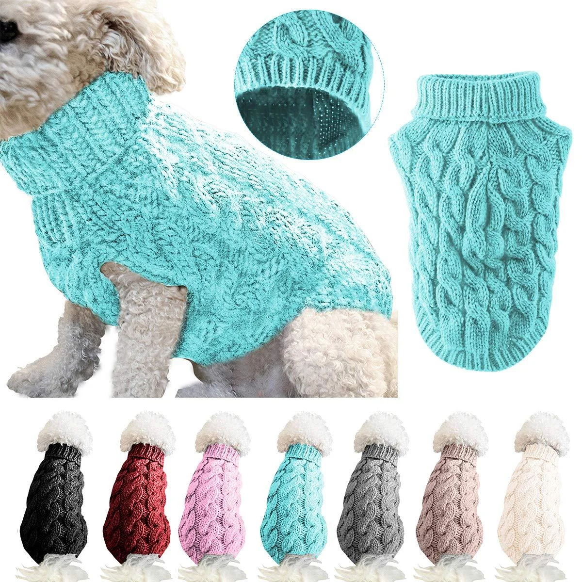 Tower collar knitting sweater for pets winter warmer thick sweater knitting goods crochet coat clothing for small medium-sized and large dogs puppies cats (M blue) m blue