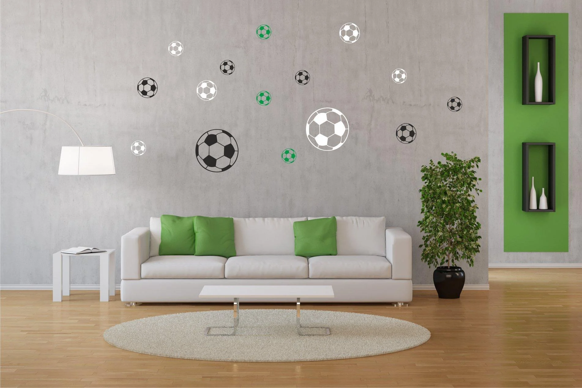 Ball Balls Set of 15 - Football - Club Colors (black-white-green) Wall Sticker