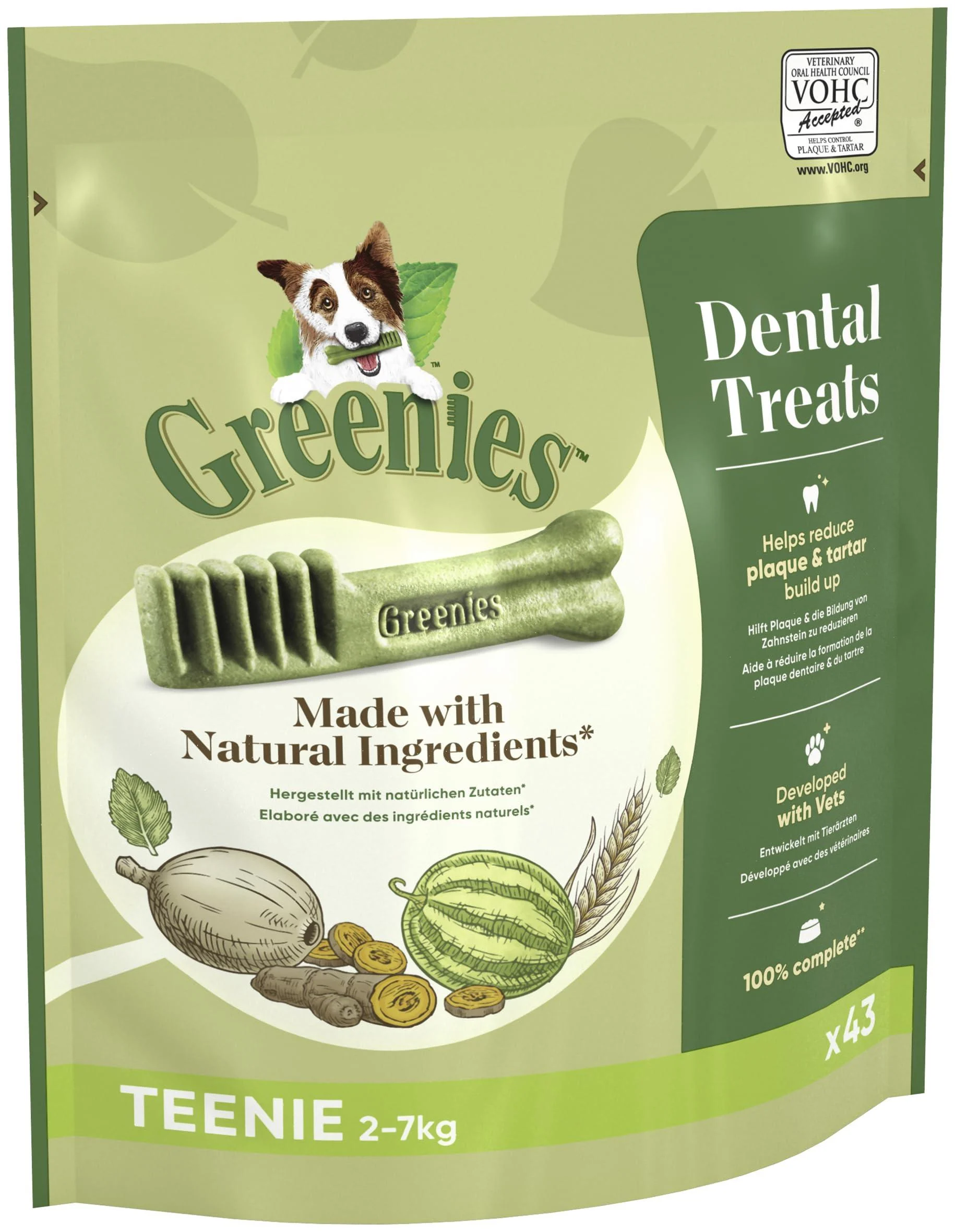 GREENIES Dental Sticks for small dogs weighing 2 to 7 kg - 43 chew sticks - Veterinary certified oral hygiene treats 340g