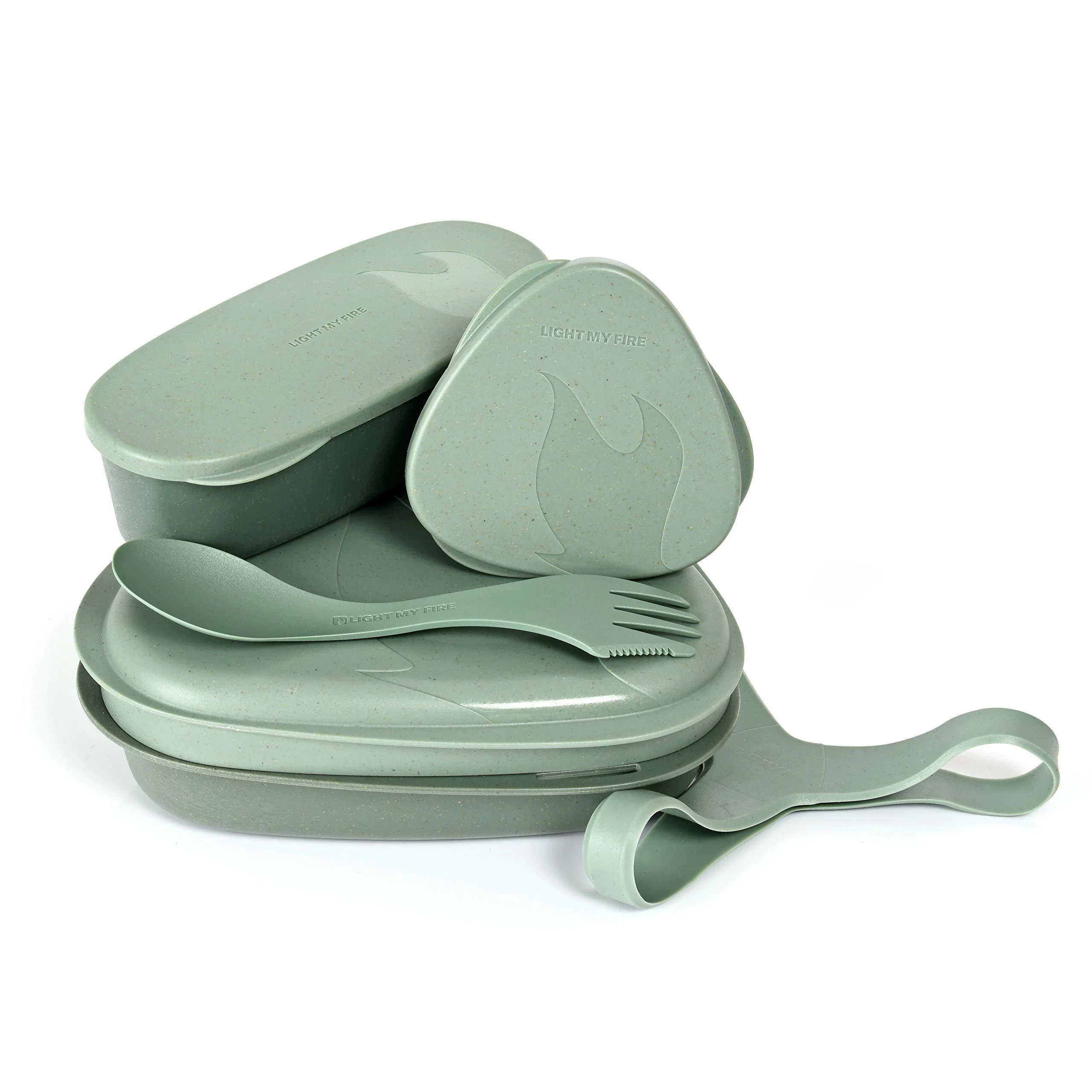 Light My Fire Camping Mess Kit - 6 pcs Mess Kit For Camping 1 Person - Reusable Camping Plates and Utensils - BPA Free Lunch Box To Go with Cutlery - Camping Dishes/Hiking Mess Kit/Bento Box Sandy Green